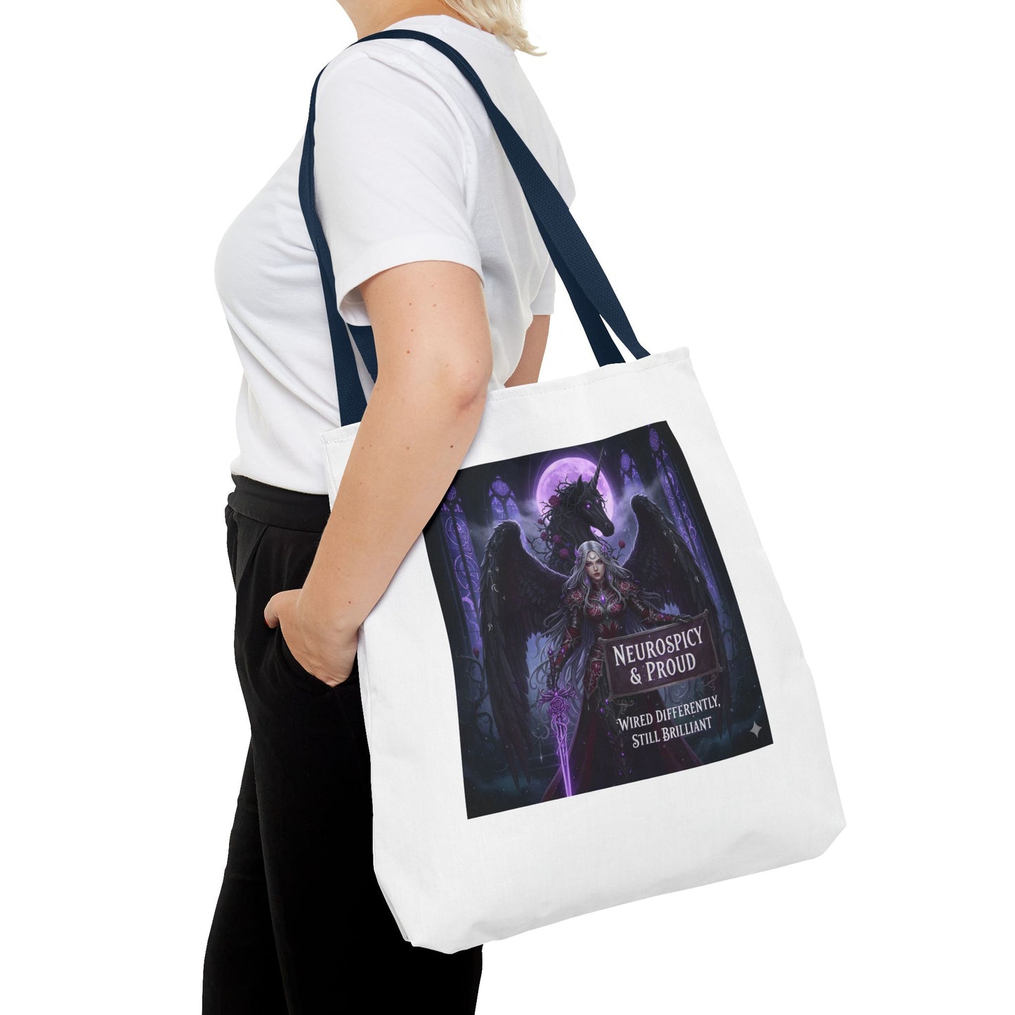 Empowering Gothic Fantasy Tote Bag – Angelic Warrior Artwork
