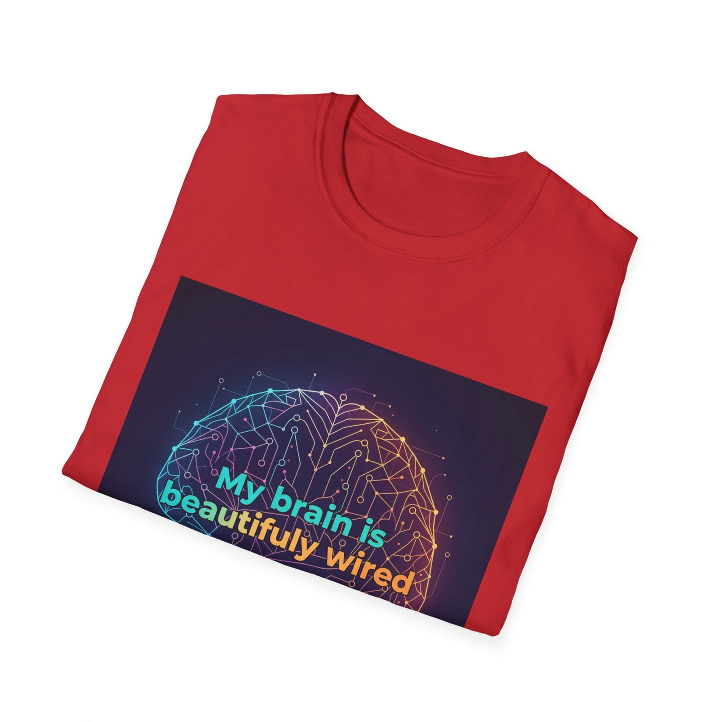 "My Brain Is Beautifully Wired" Neurodiversity T-Shirt – Circuit Brain Design on White Tee