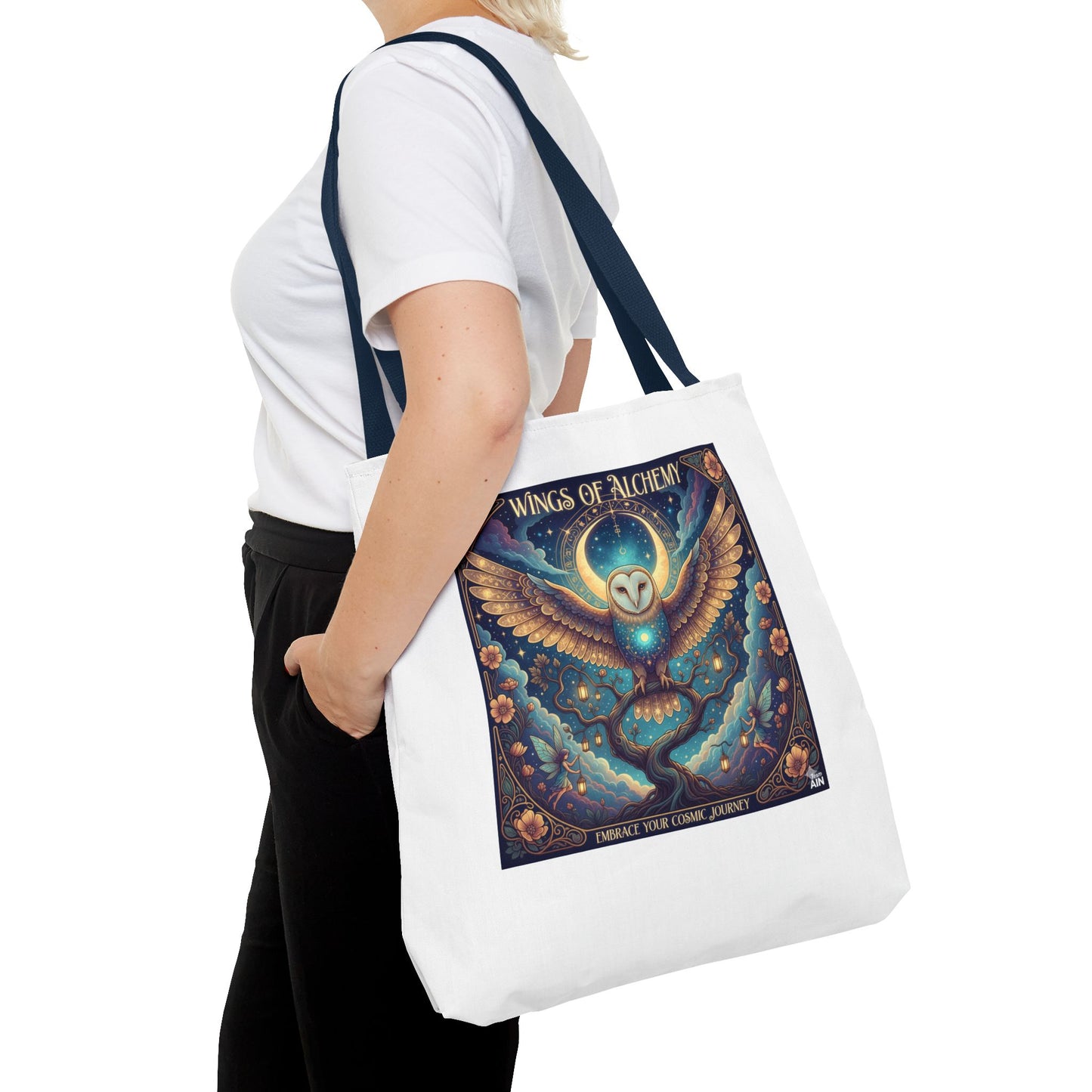 Mystical Owl Tote Bag, Boho Chic Tote, Alchemy Art Handbag, Gift for Nature Lovers, Eco-Friendly Shopping Bag