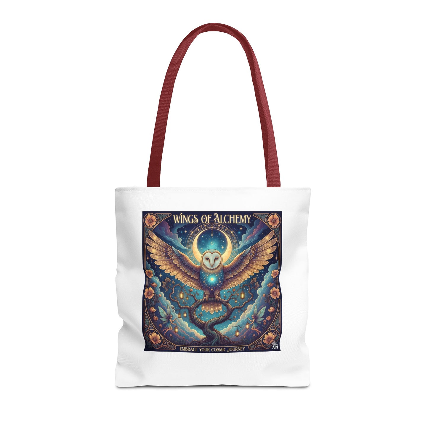 Mystical Owl Tote Bag, Boho Chic Tote, Alchemy Art Handbag, Gift for Nature Lovers, Eco-Friendly Shopping Bag