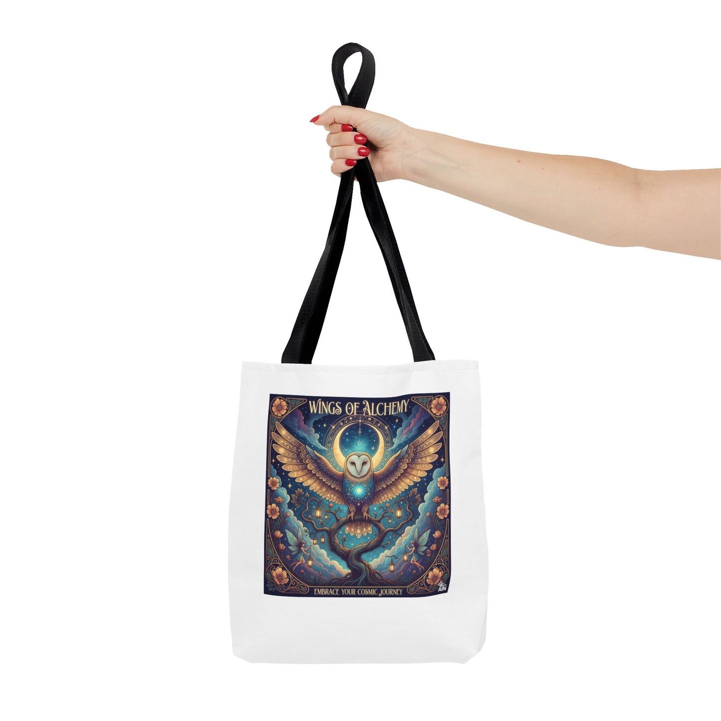 Mystical Owl Tote Bag, Boho Chic Tote, Alchemy Art Handbag, Gift for Nature Lovers, Eco-Friendly Shopping Bag
