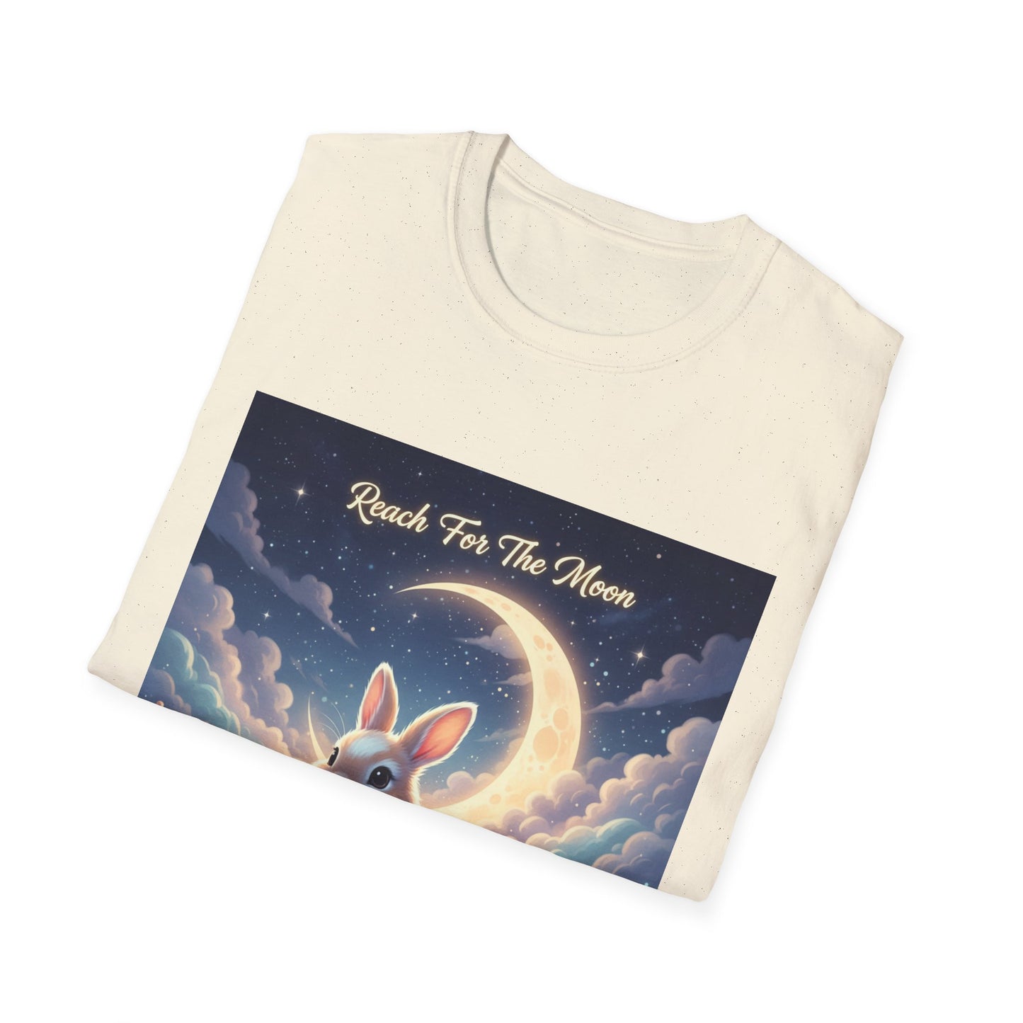 Dreamy Rabbit T-Shirt - Reach for the Moon Tee, Cute Animal Shirt, Softstyle Graphic Tee, Gift for Animal Lovers, Cozy Everyday Wear
