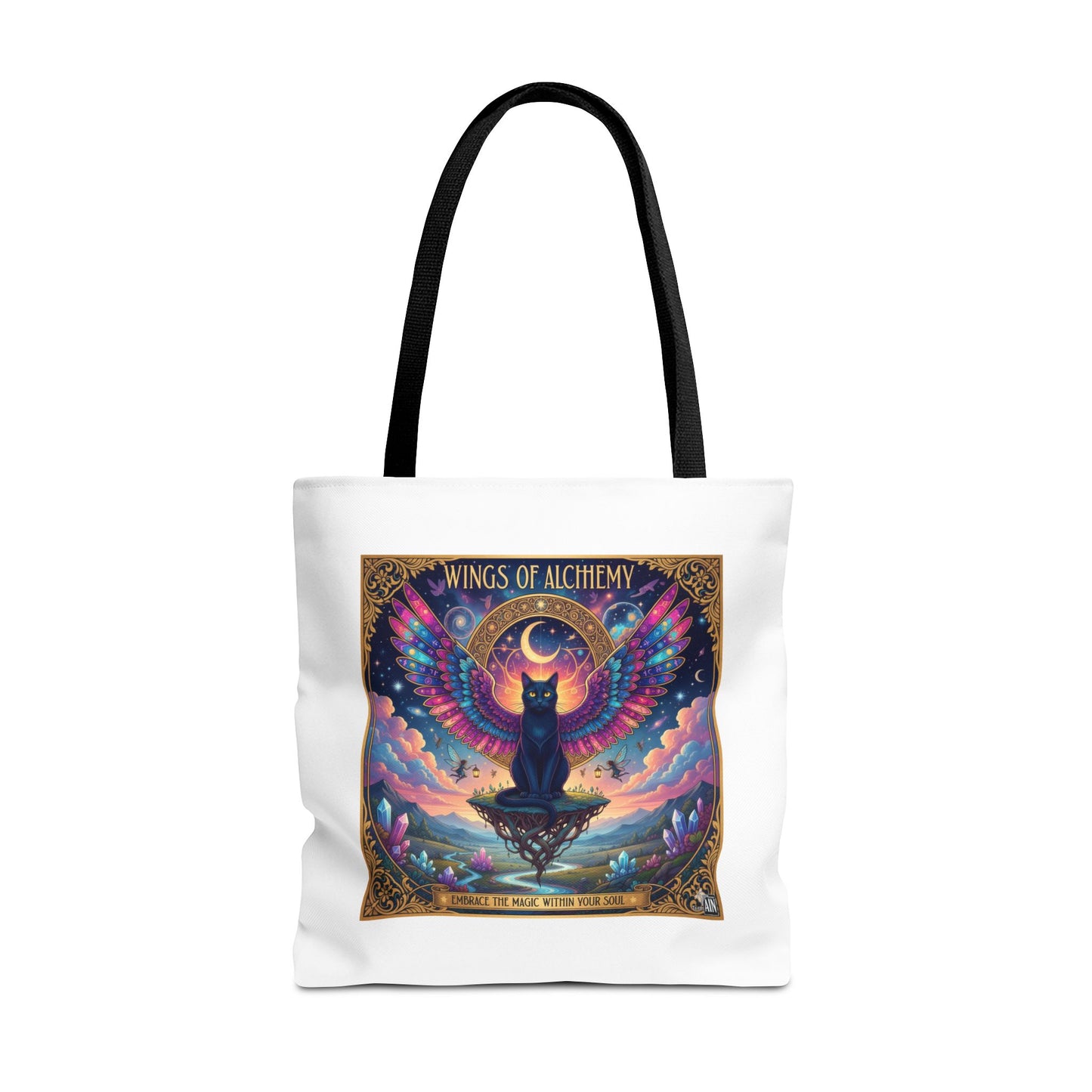 Wings of Alchemy Tote Bag, Colorful Art Tote, Cat Lover Gift, Bohemian Style Bag, Eco-Friendly Shopping Tote