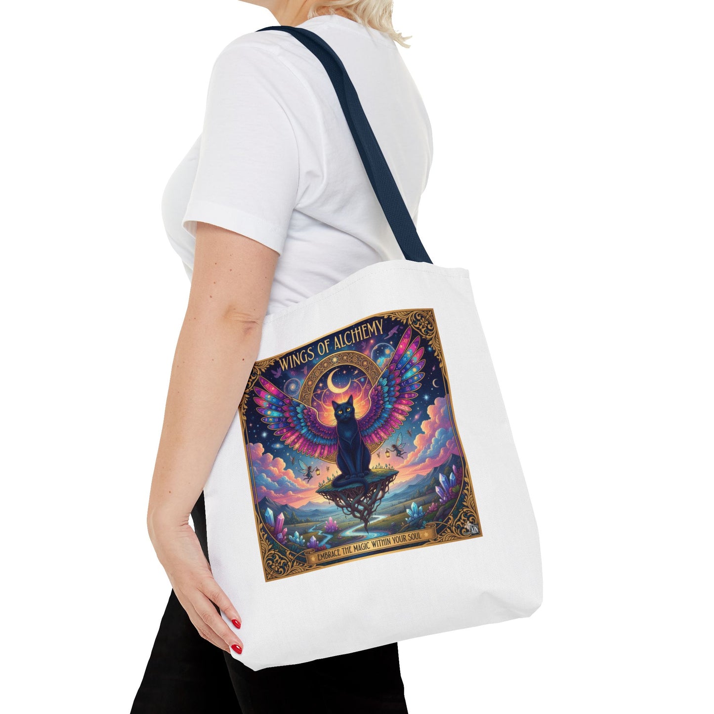 Wings of Alchemy Tote Bag, Colorful Art Tote, Cat Lover Gift, Bohemian Style Bag, Eco-Friendly Shopping Tote