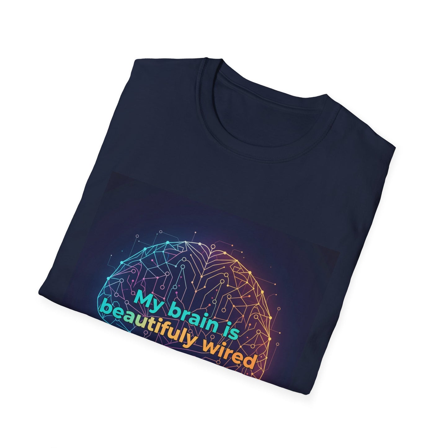 "My Brain Is Beautifully Wired" Neurodiversity T-Shirt – Circuit Brain Design on White Tee