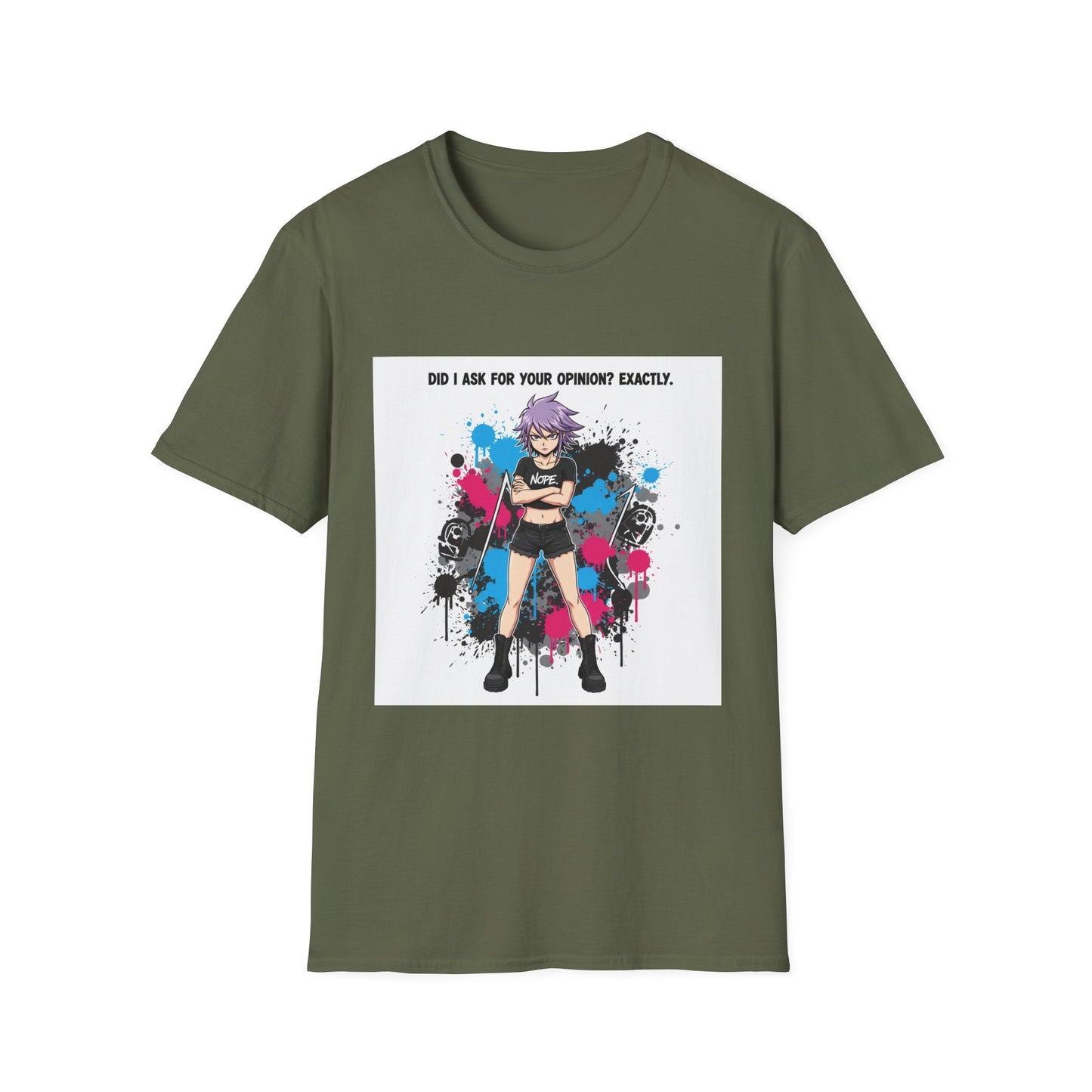 Bold Anime Girl Attitude T-Shirt – “Did I Ask for Your Opinion? Exactly.” | Punk Goth Graphic Tee