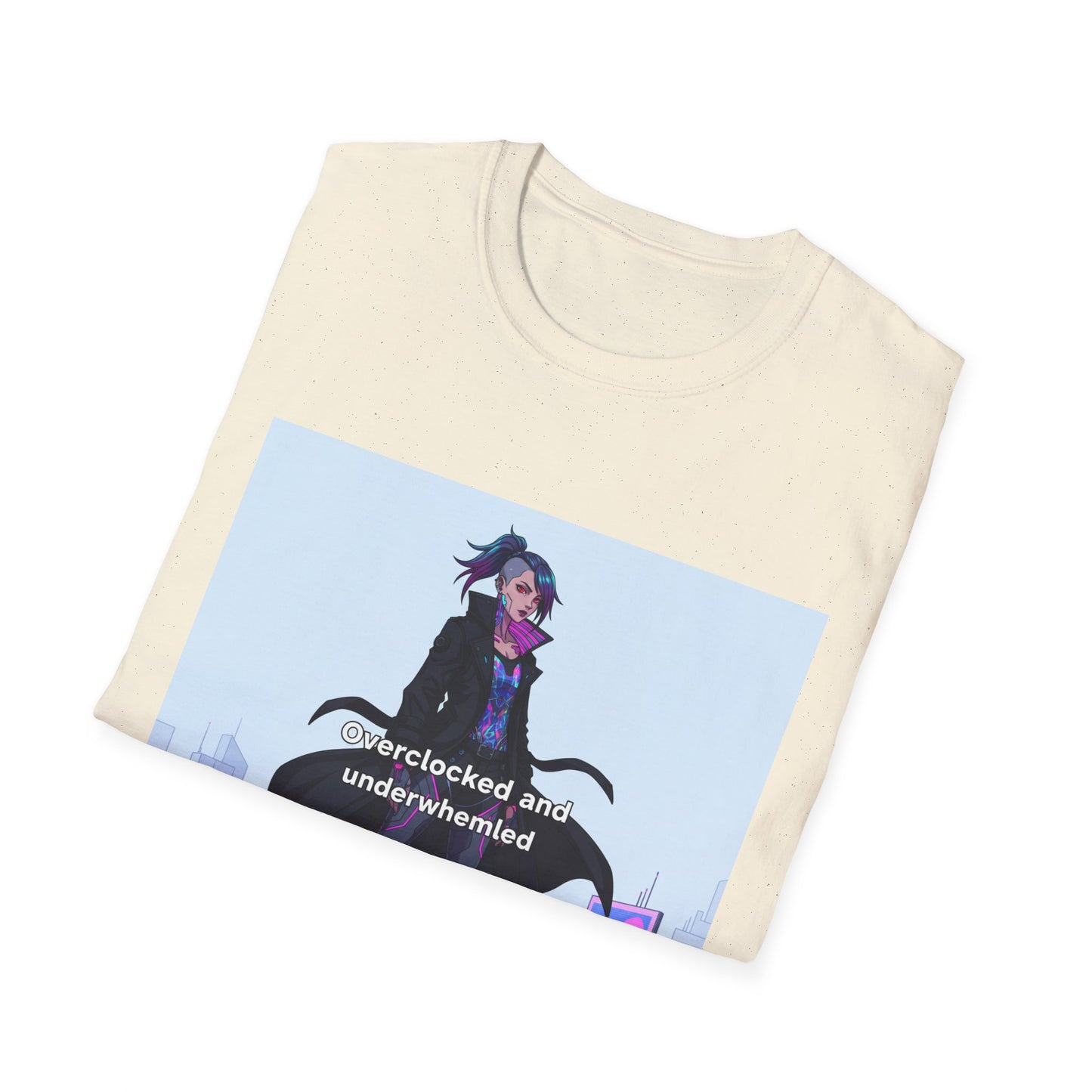 Cyberpunk Hacker T-Shirt – “Overclocked and Underwhelmed” | Futuristic Techwear Graphic Tee