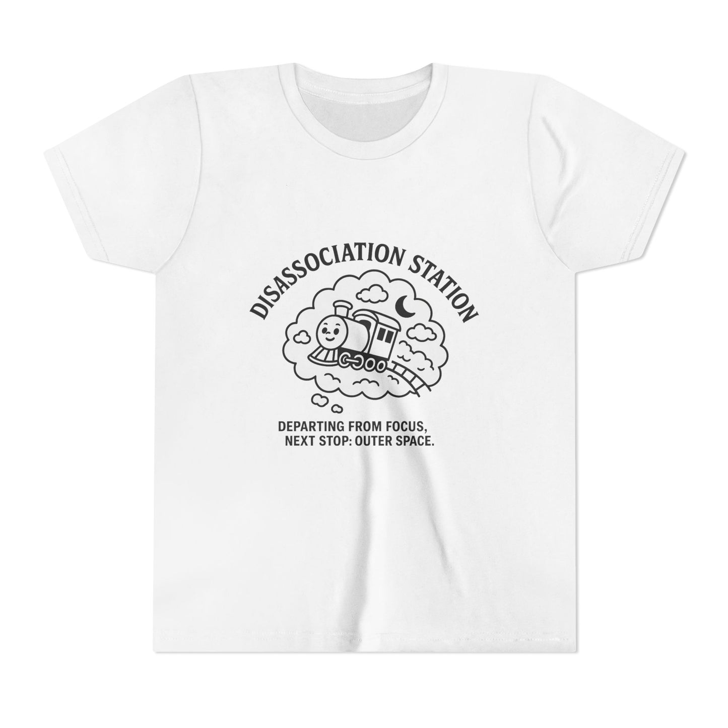 Disassociation Station Kids Tee - Fun Train Graphic, Youth Short Sleeve Shirt, Gift for Kids, Casual Everyday Wear, Cool Summer Top