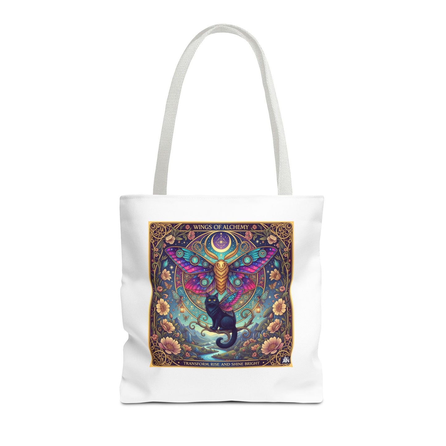 Mystical Cat Tote Bag | Boho Butterfly Design | Eco-friendly Bag | Gift for Nature Lovers | Stylish Shopping & Gym Bag