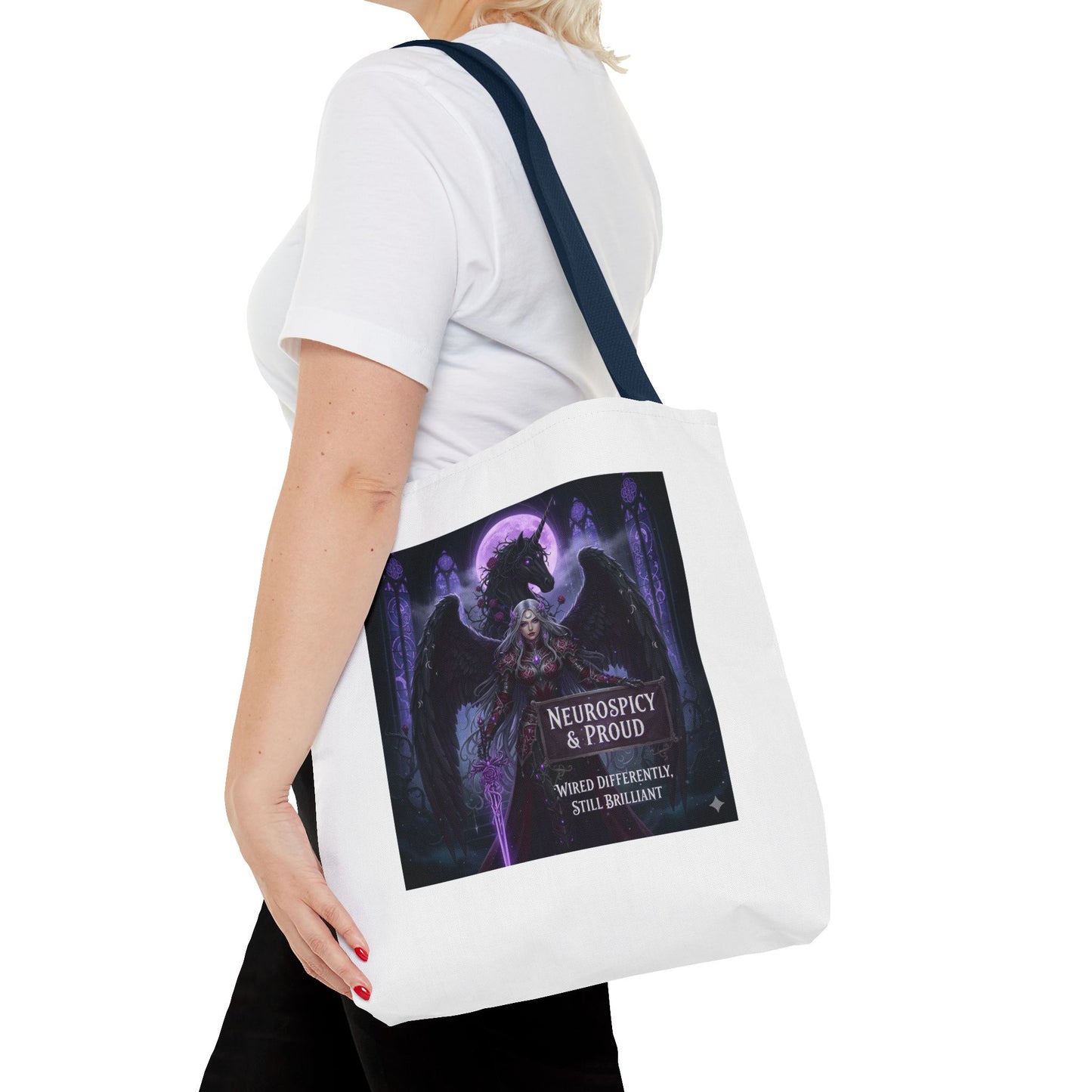 Empowering Gothic Fantasy Tote Bag – Angelic Warrior Artwork