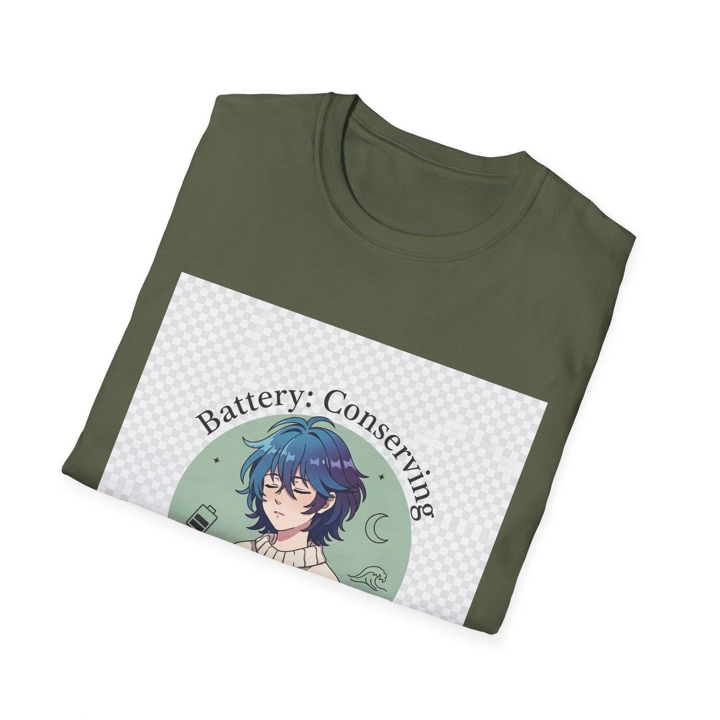 Anime T-Shirt – “Battery: Conserving” Low Energy Tee | Neurospicy Otaku Shirt, Introvert ADHD Merch, Cozy Dopamine-Core Top