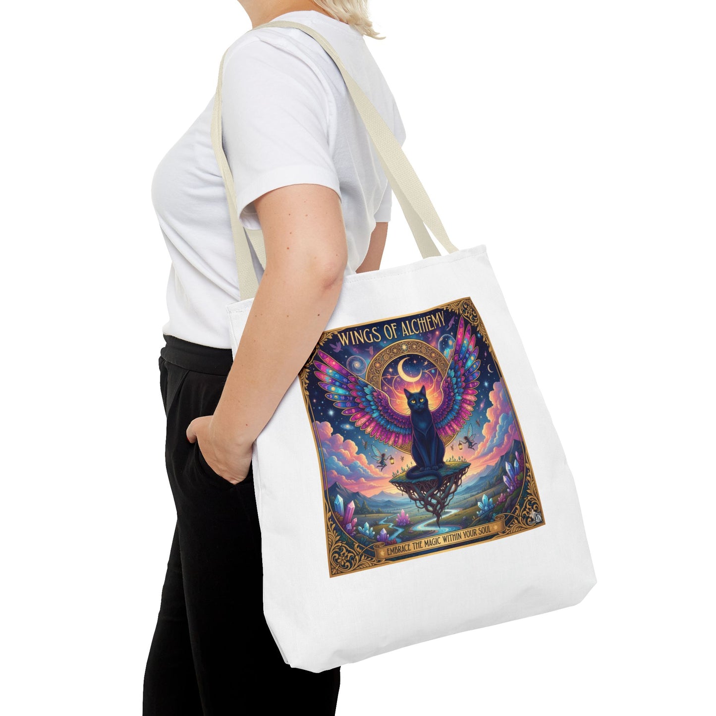 Wings of Alchemy Tote Bag, Colorful Art Tote, Cat Lover Gift, Bohemian Style Bag, Eco-Friendly Shopping Tote