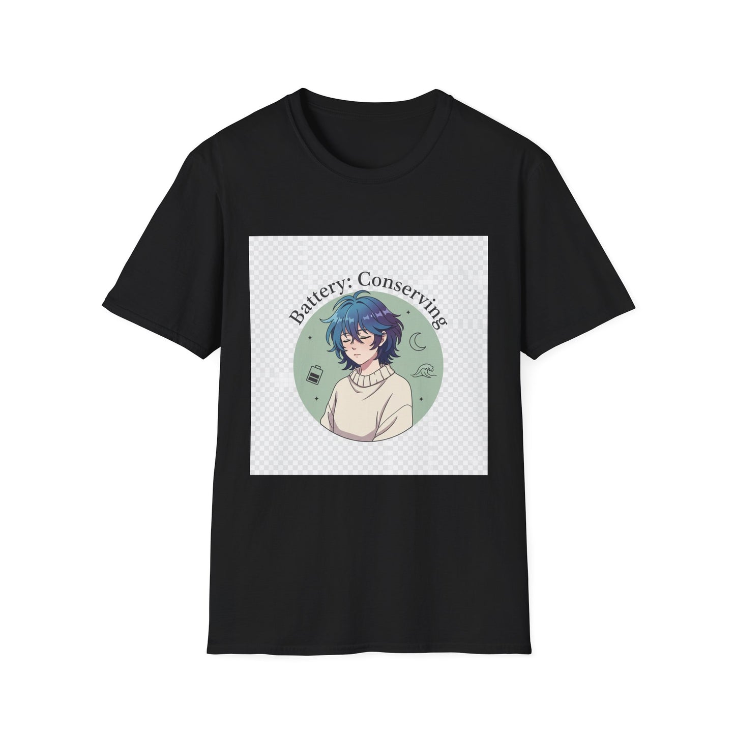 Anime T-Shirt – “Battery: Conserving” Low Energy Tee | Neurospicy Otaku Shirt, Introvert ADHD Merch, Cozy Dopamine-Core Top