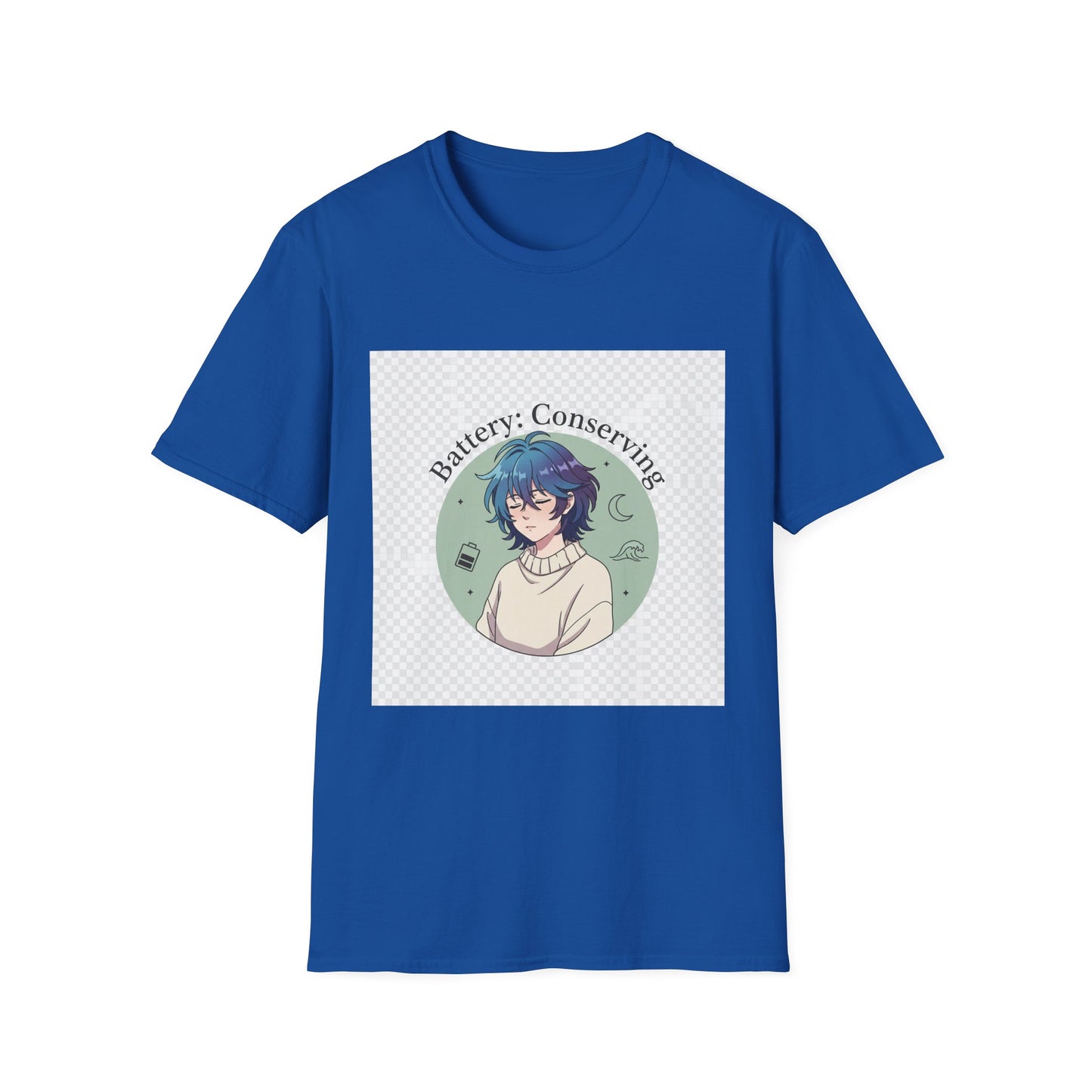 Anime T-Shirt – “Battery: Conserving” Low Energy Tee | Neurospicy Otaku Shirt, Introvert ADHD Merch, Cozy Dopamine-Core Top