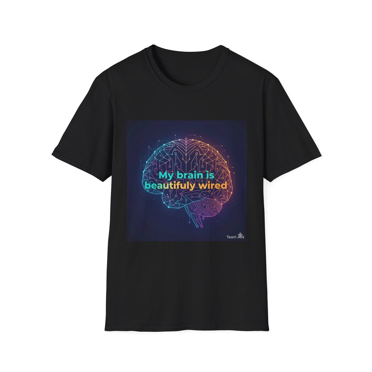"My Brain Is Beautifully Wired" Neurodiversity T-Shirt – Circuit Brain Design on White Tee