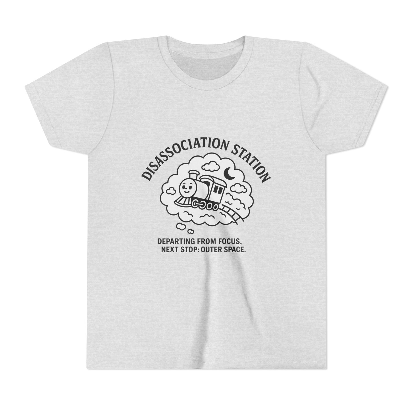 Disassociation Station Kids Tee - Fun Train Graphic, Youth Short Sleeve Shirt, Gift for Kids, Casual Everyday Wear, Cool Summer Top