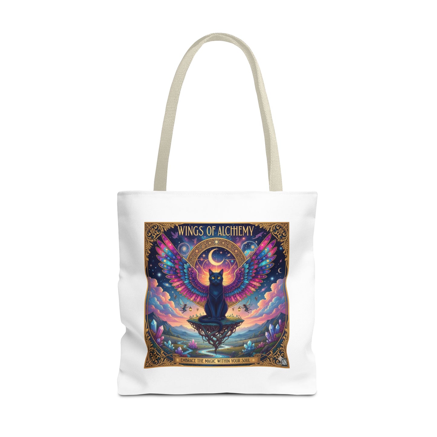 Wings of Alchemy Tote Bag, Colorful Art Tote, Cat Lover Gift, Bohemian Style Bag, Eco-Friendly Shopping Tote