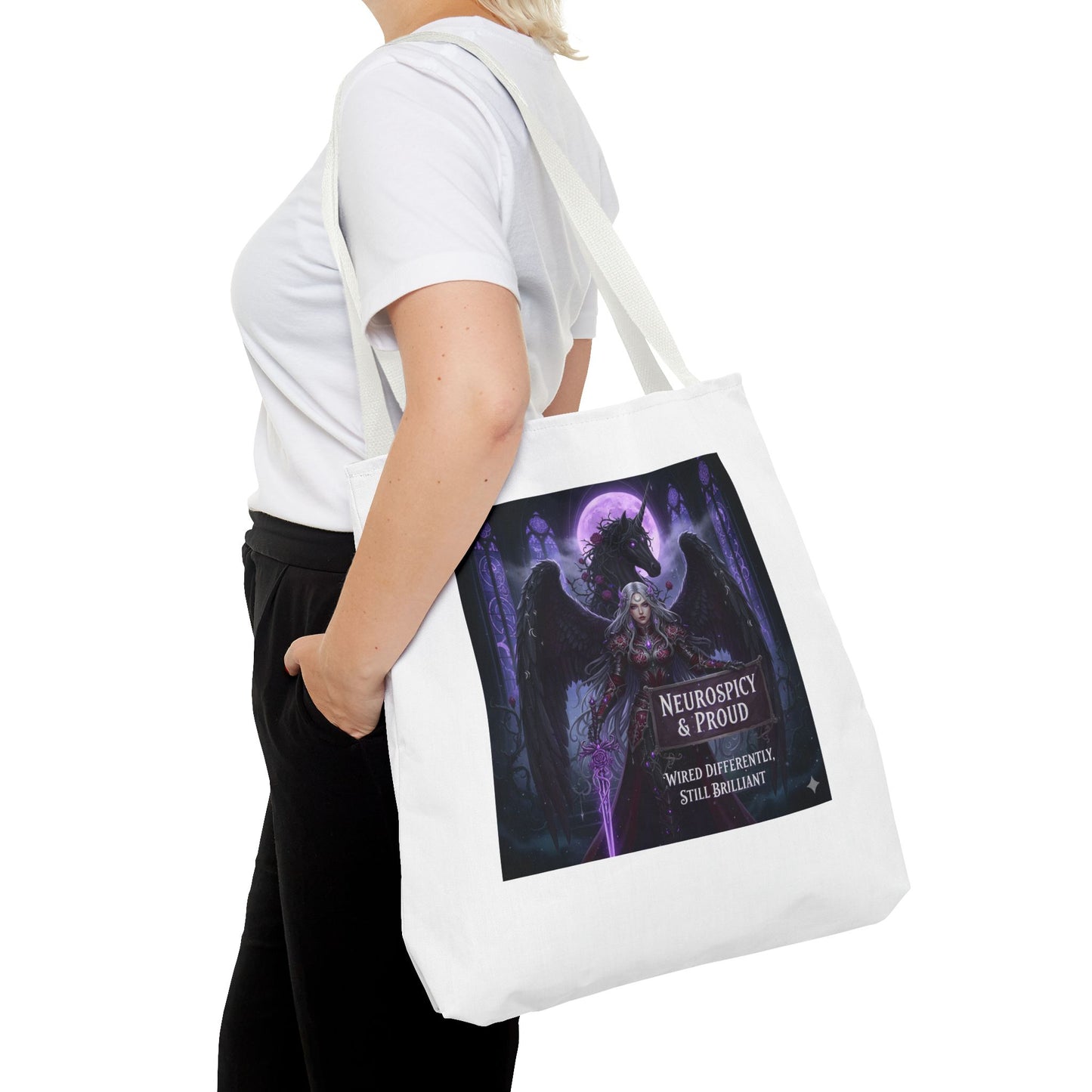 Empowering Gothic Fantasy Tote Bag – Angelic Warrior Artwork