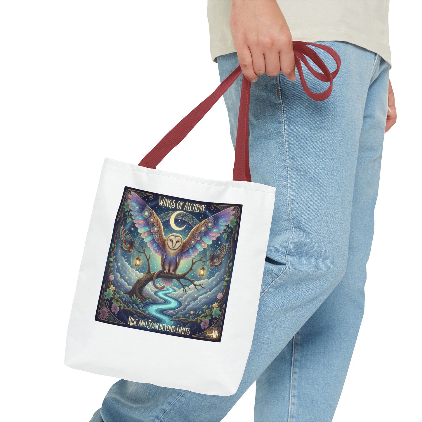 Wings of Alchemy Tote Bag, Whimsical Owl Design, Eco-Friendly Bag, Gift for Nature Lovers, Boho Style Shopping Bag