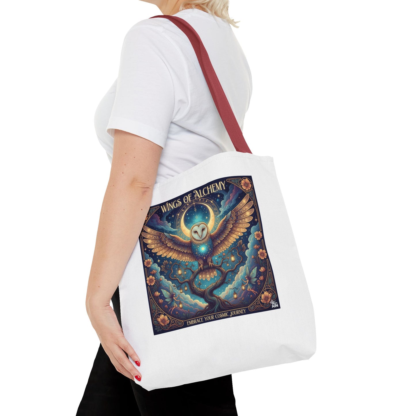 Mystical Owl Tote Bag, Boho Chic Tote, Alchemy Art Handbag, Gift for Nature Lovers, Eco-Friendly Shopping Bag
