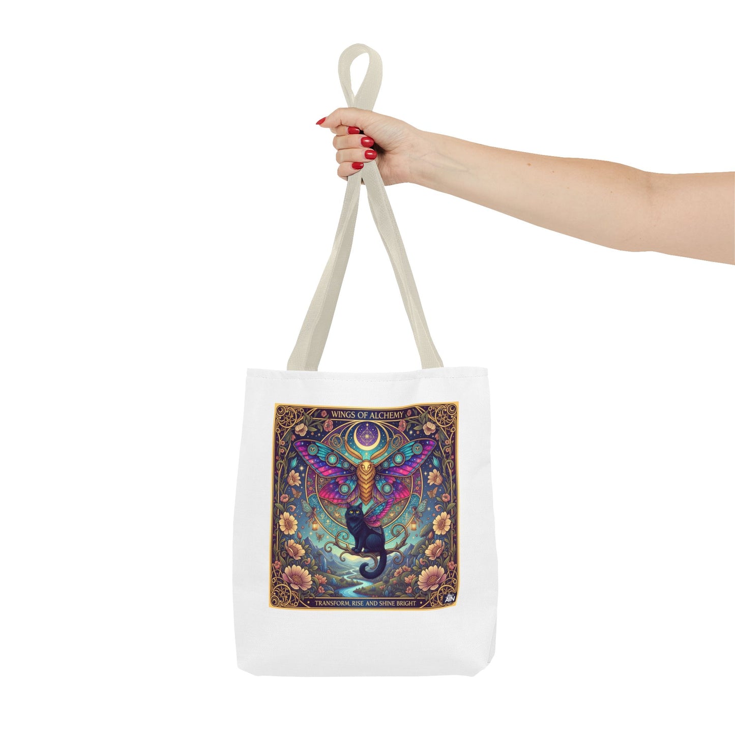 Mystical Cat Tote Bag | Boho Butterfly Design | Eco-friendly Bag | Gift for Nature Lovers | Stylish Shopping & Gym Bag