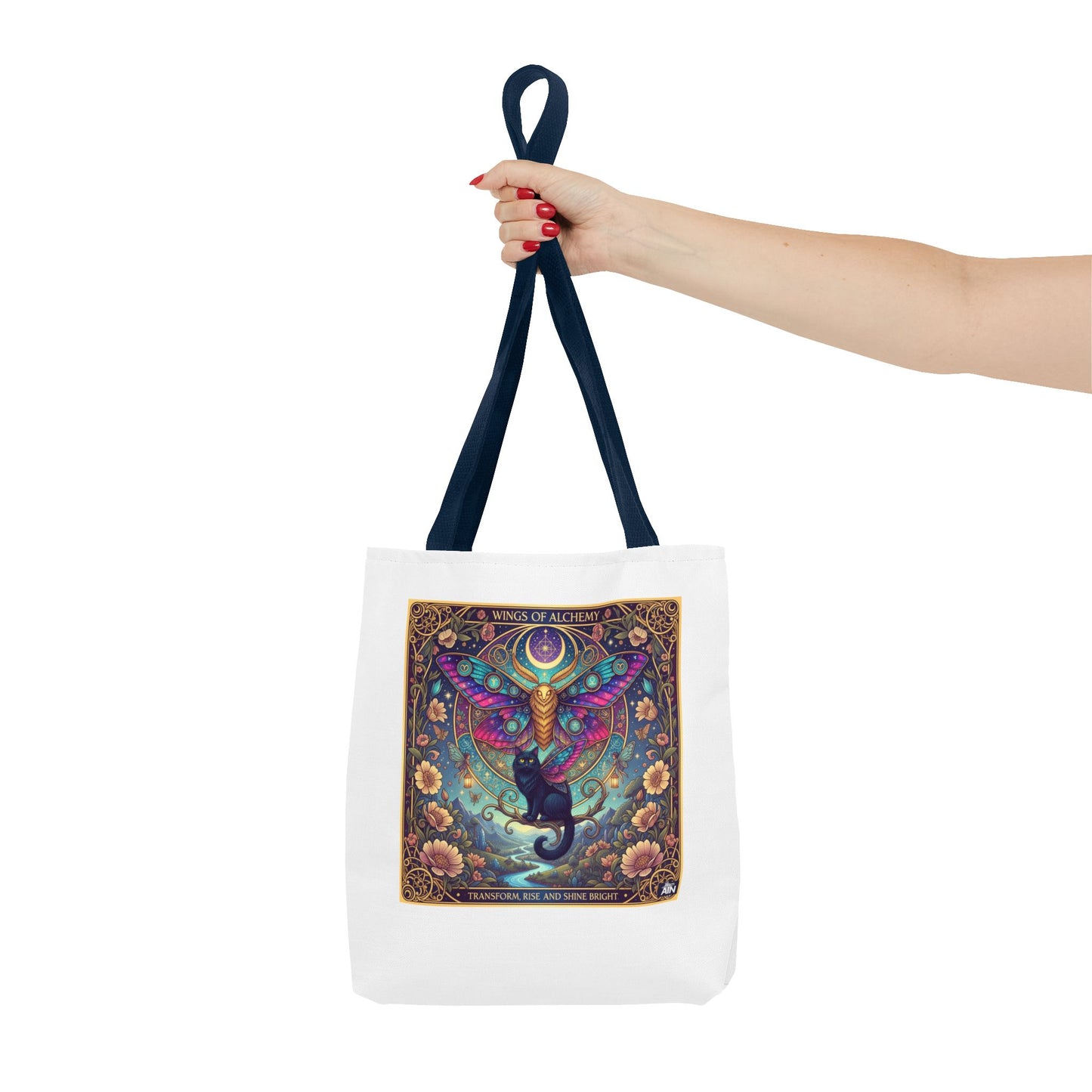 Mystical Cat Tote Bag | Boho Butterfly Design | Eco-friendly Bag | Gift for Nature Lovers | Stylish Shopping & Gym Bag