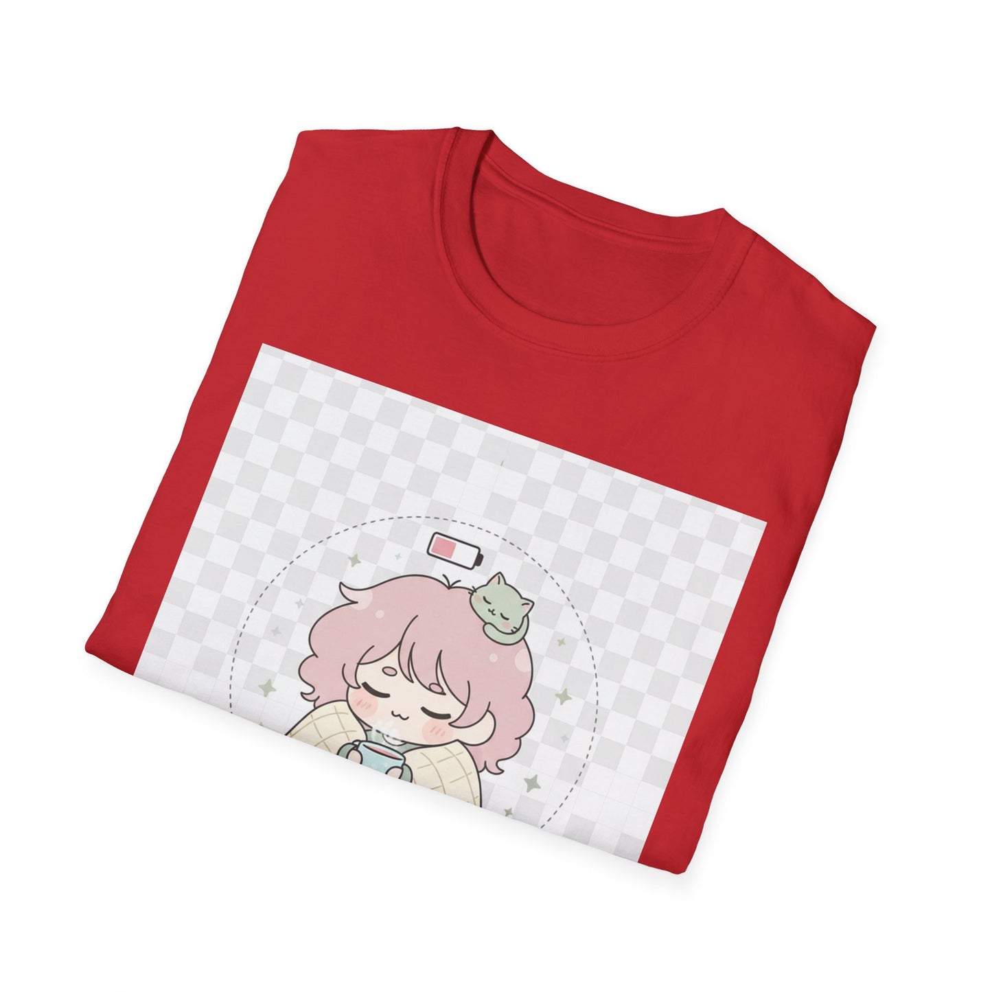 Kawaii Cozy T-Shirt – ‘Battery 10% Soft Mode’ | Neurospicy Self-Care Tee, Low Energy Day Anime Shirt