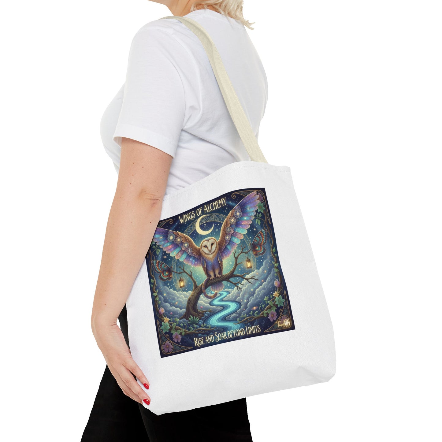 Wings of Alchemy Tote Bag, Whimsical Owl Design, Eco-Friendly Bag, Gift for Nature Lovers, Boho Style Shopping Bag
