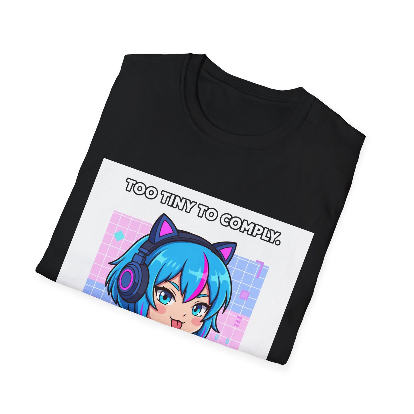Chibi Hacker T-Shirt – “Too Tiny to Comply” | Cute Cyberpunk Gamer Graphic Tee