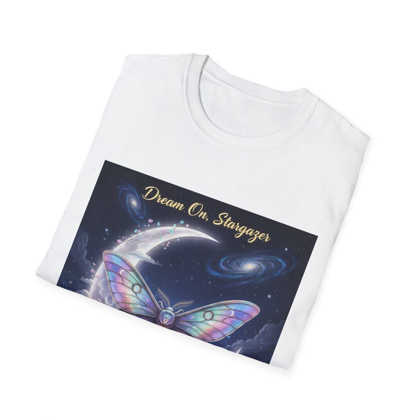 Butterfly Dreams Unisex T-Shirt | Softstyle Tee for Dreamers, Gifts for Her, Inspirational Apparel, Nature Lovers, Moon & Butterfly Design