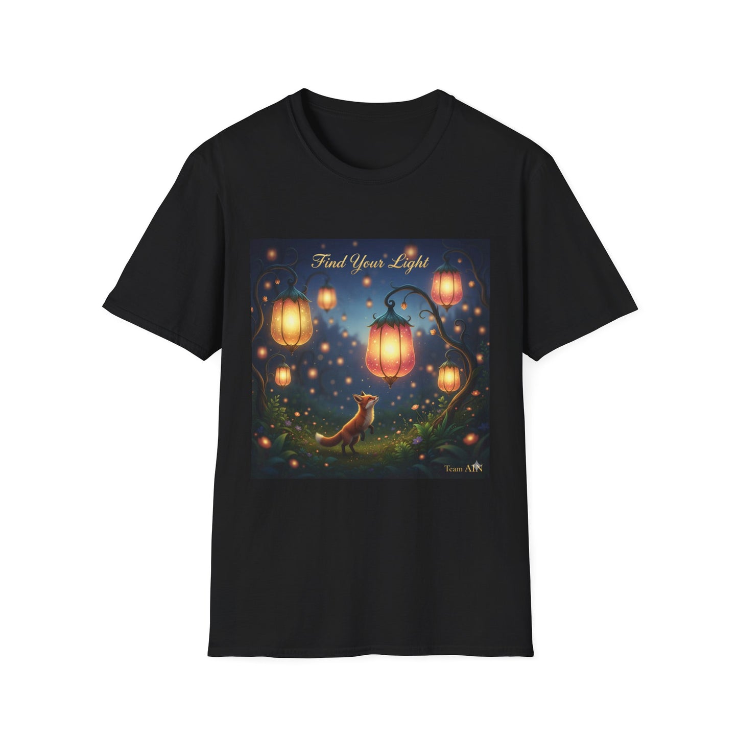 Enchanting 'Find Your Light' Unisex Softstyle T-Shirt, Inspirational Tee, Nature Lover Gift, Cozy Casual Wear, Lantern Art Shirt