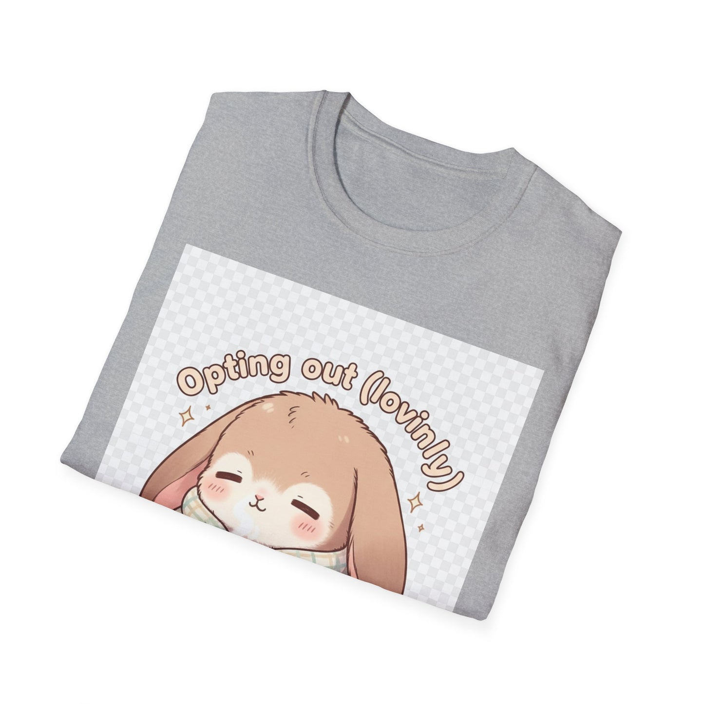 Opting Out Lovingly Bunny T-Shirt | Kawaii Self-Care Tee, Soft Mode Strategy Shirt, Cozy Neurospicy Anime Top