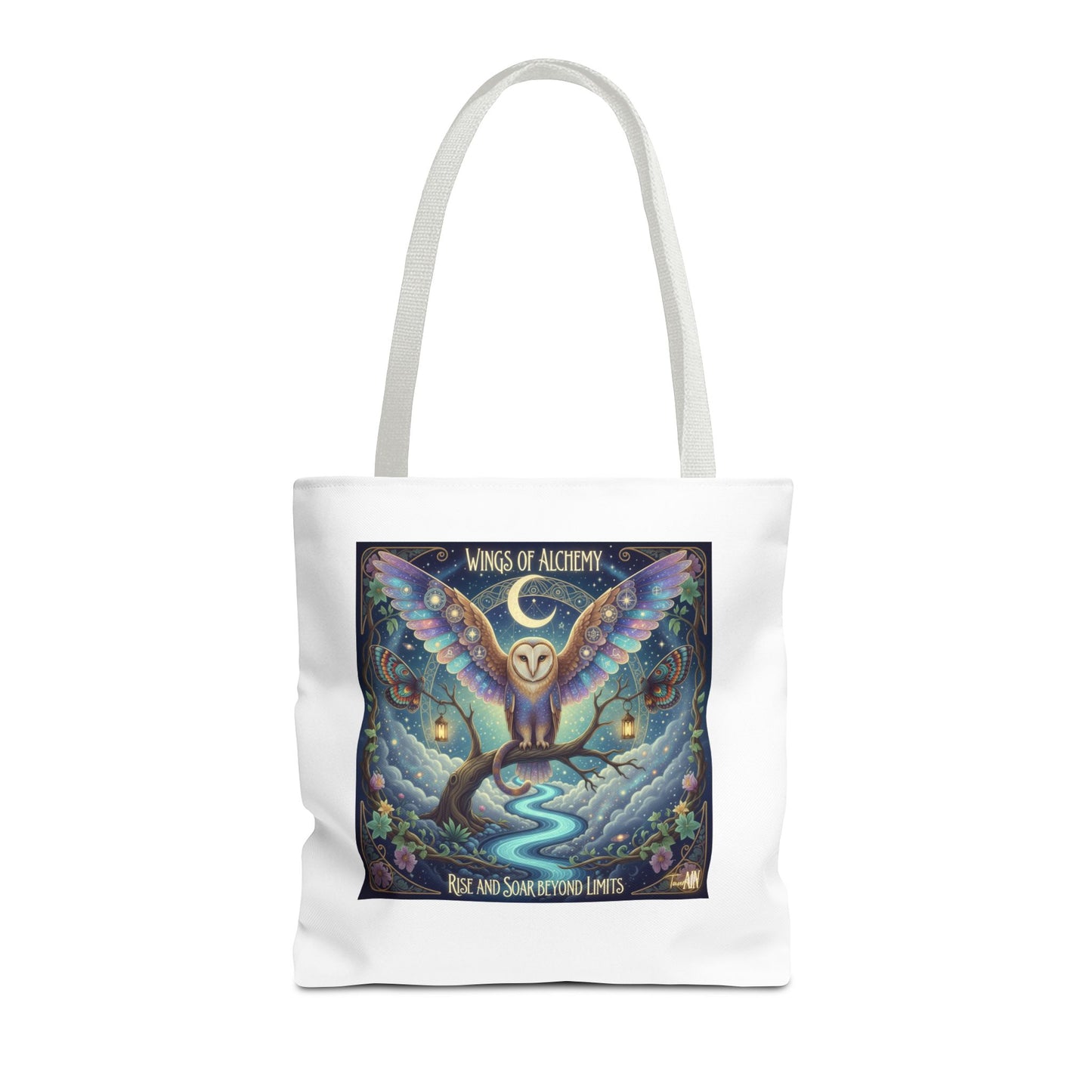 Wings of Alchemy Tote Bag, Whimsical Owl Design, Eco-Friendly Bag, Gift for Nature Lovers, Boho Style Shopping Bag