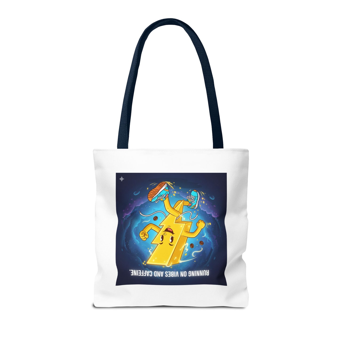 Running on Vibes Tote Bag | Colorful Fun Bag, Eco-Friendly Shopper, Gift for Coffee Lovers, Reusable Daily Tote, Vibrant Cartoon Design