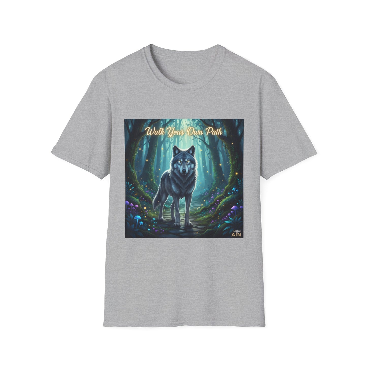 Wolf Forest Unisex Softstyle T-Shirt, Nature Lover Tee, Bohemian Graphic Shirt, Gifts for Adventurers, Vintage Animal Art