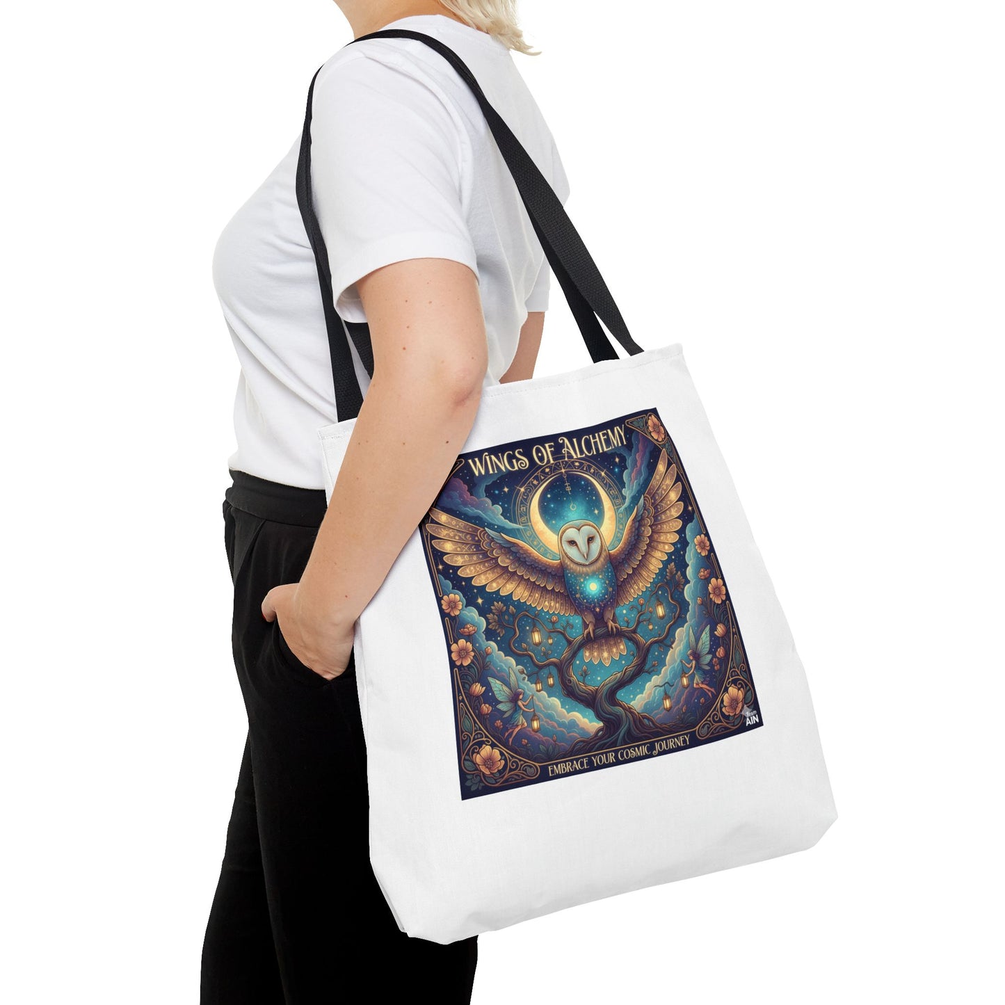 Mystical Owl Tote Bag, Boho Chic Tote, Alchemy Art Handbag, Gift for Nature Lovers, Eco-Friendly Shopping Bag