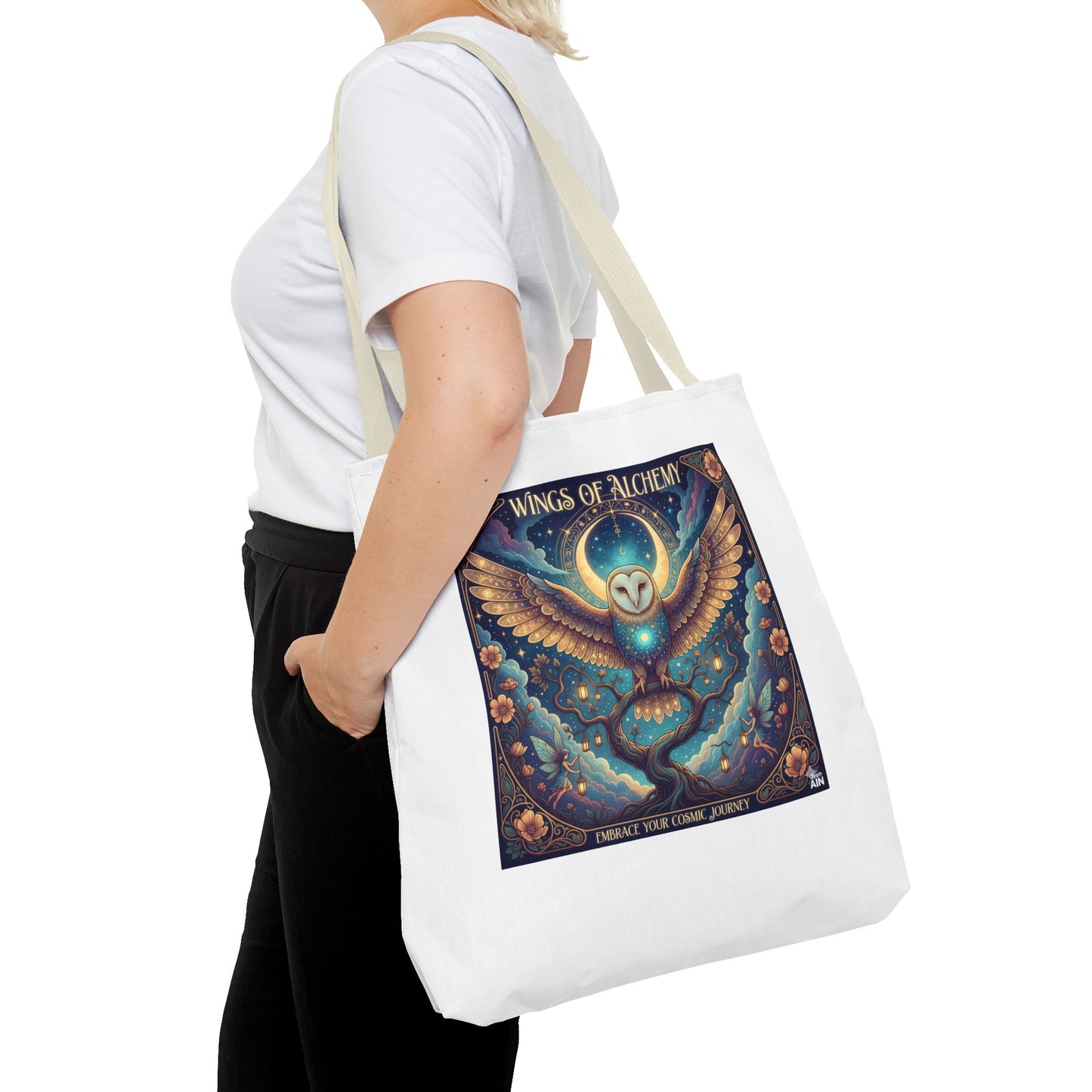 Mystical Owl Tote Bag, Boho Chic Tote, Alchemy Art Handbag, Gift for Nature Lovers, Eco-Friendly Shopping Bag