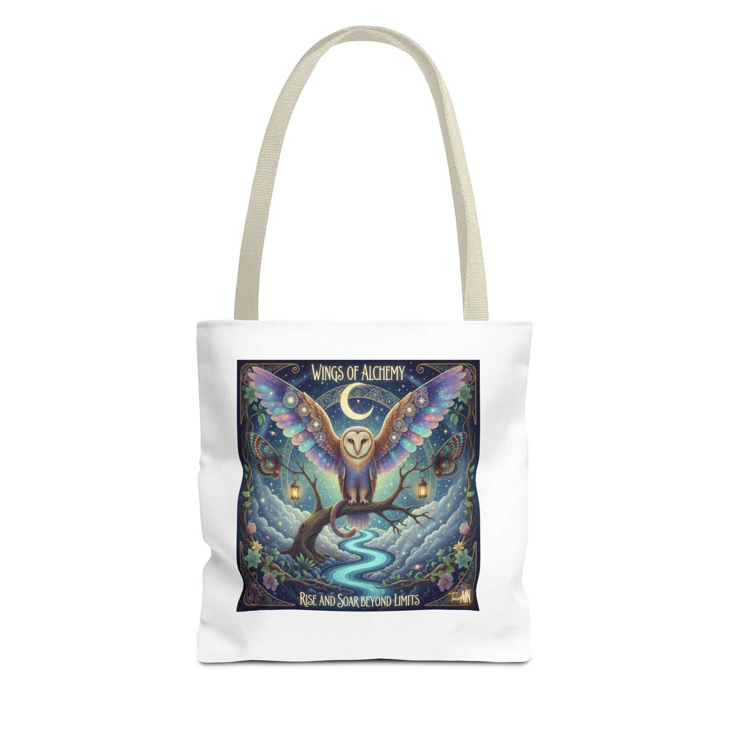 Wings of Alchemy Tote Bag, Whimsical Owl Design, Eco-Friendly Bag, Gift for Nature Lovers, Boho Style Shopping Bag