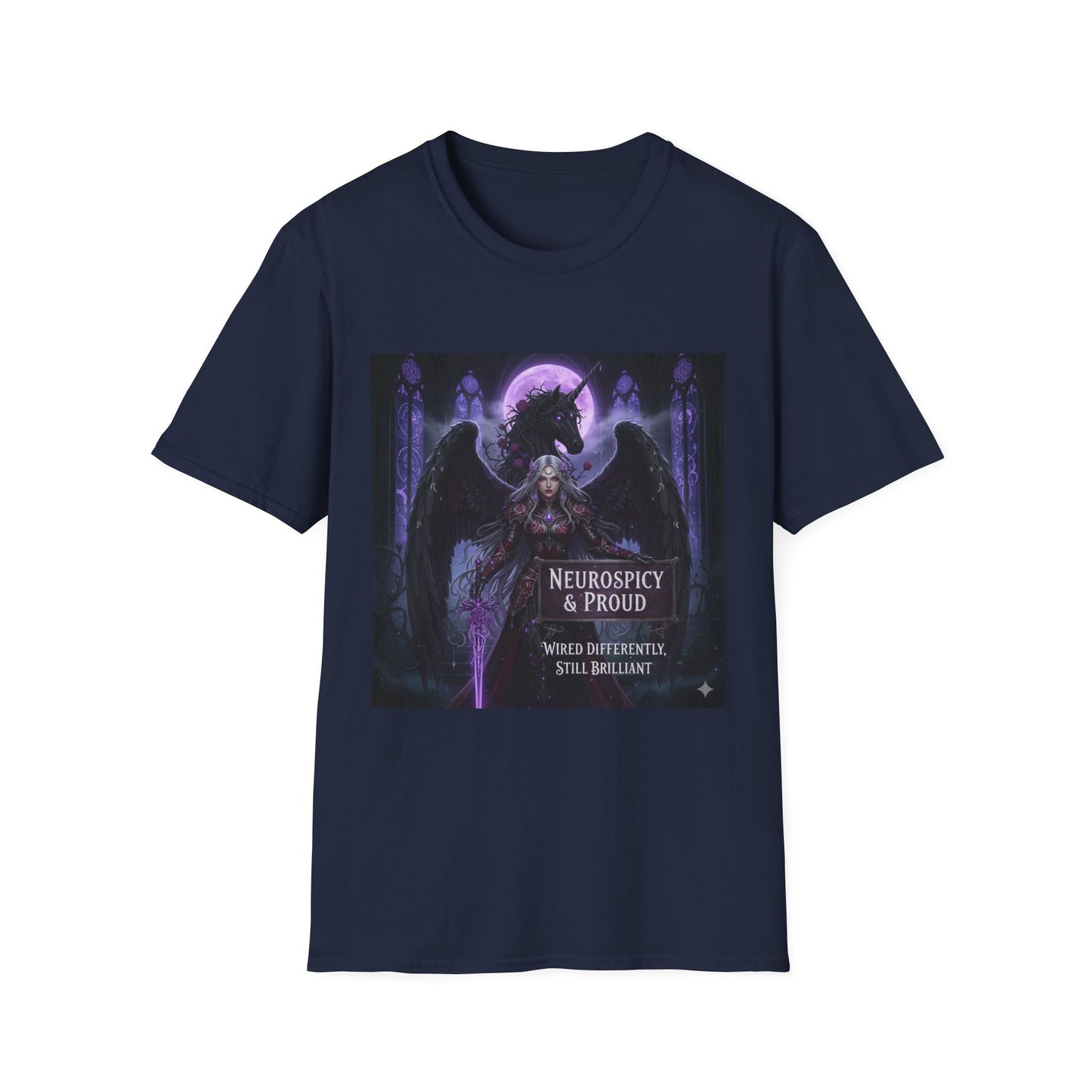 Empowering Gothic Fantasy Tee – Angelic Warrior & Dragon Design