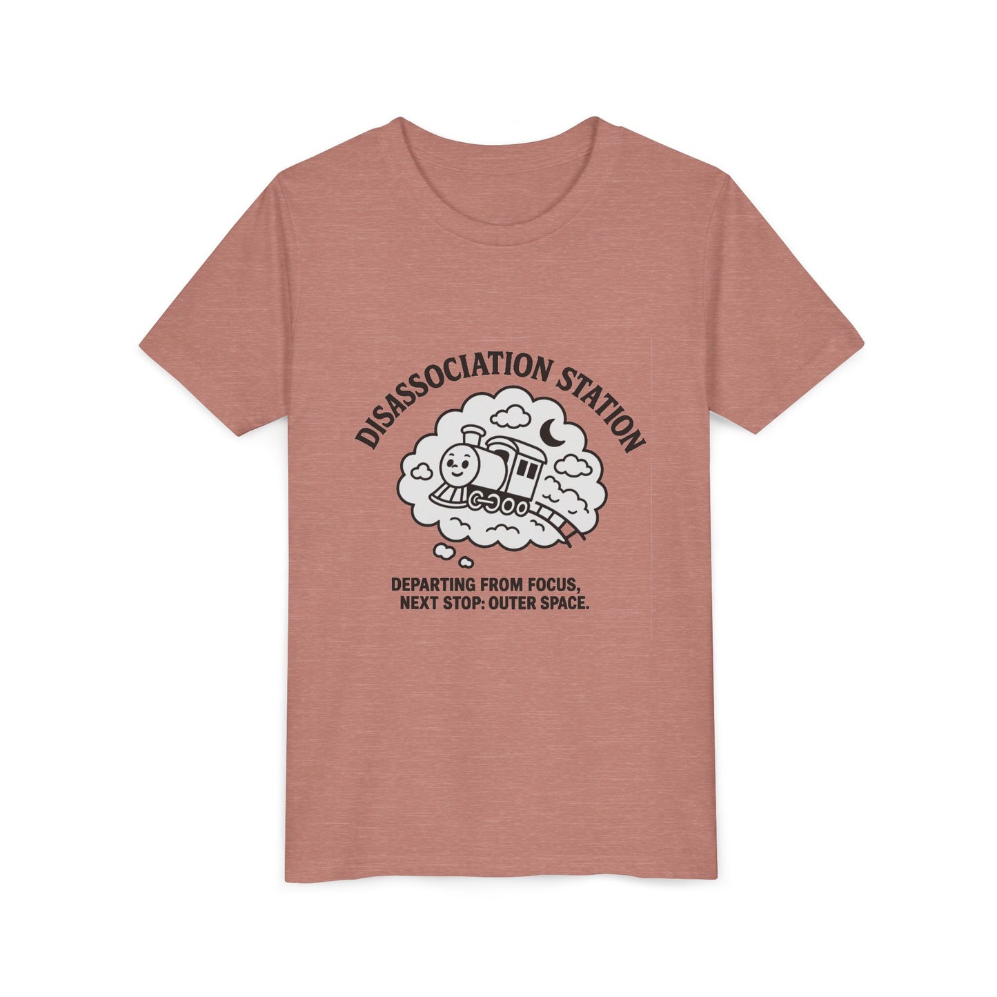 Disassociation Station Kids Tee - Fun Train Graphic, Youth Short Sleeve Shirt, Gift for Kids, Casual Everyday Wear, Cool Summer Top