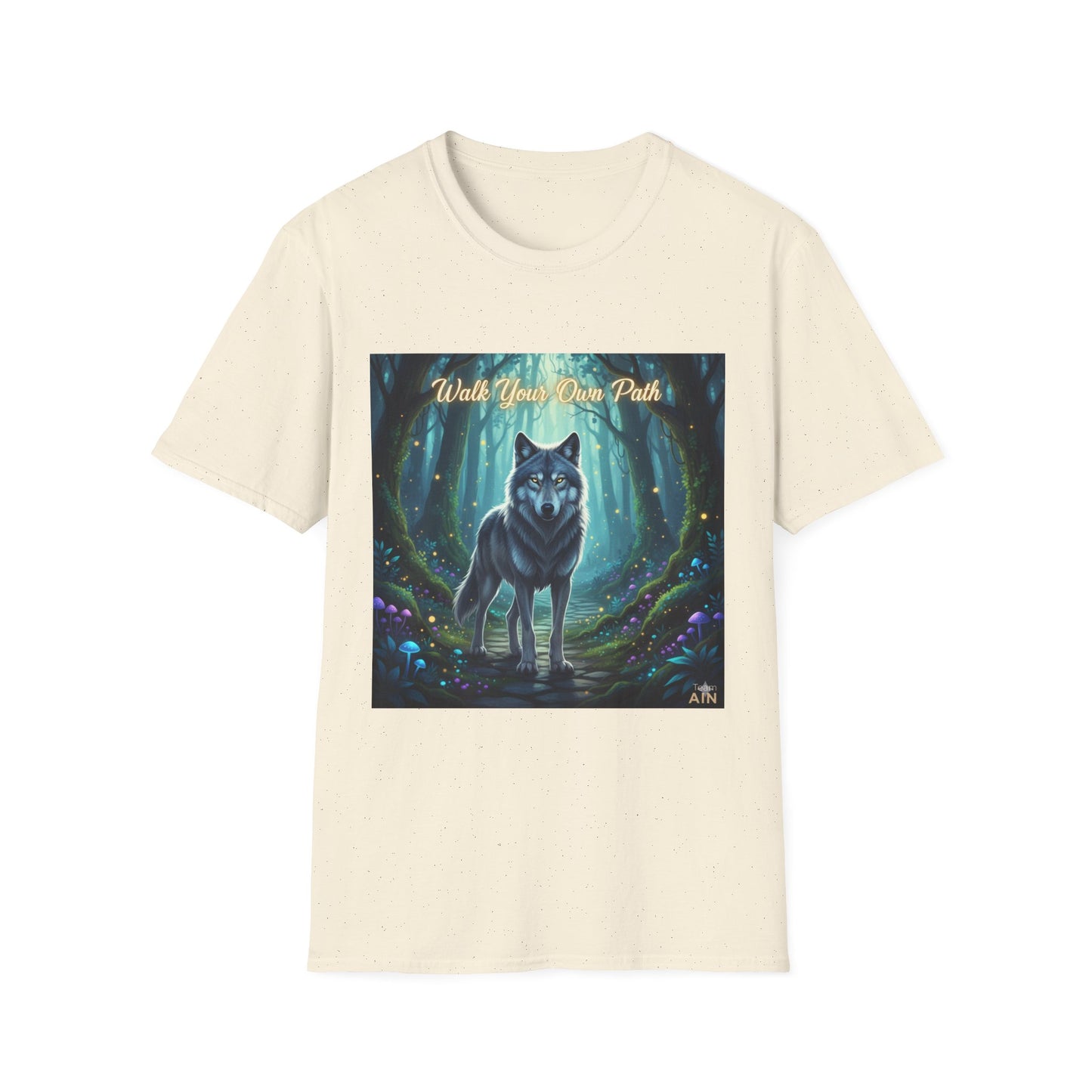 Wolf Forest Unisex Softstyle T-Shirt, Nature Lover Tee, Bohemian Graphic Shirt, Gifts for Adventurers, Vintage Animal Art