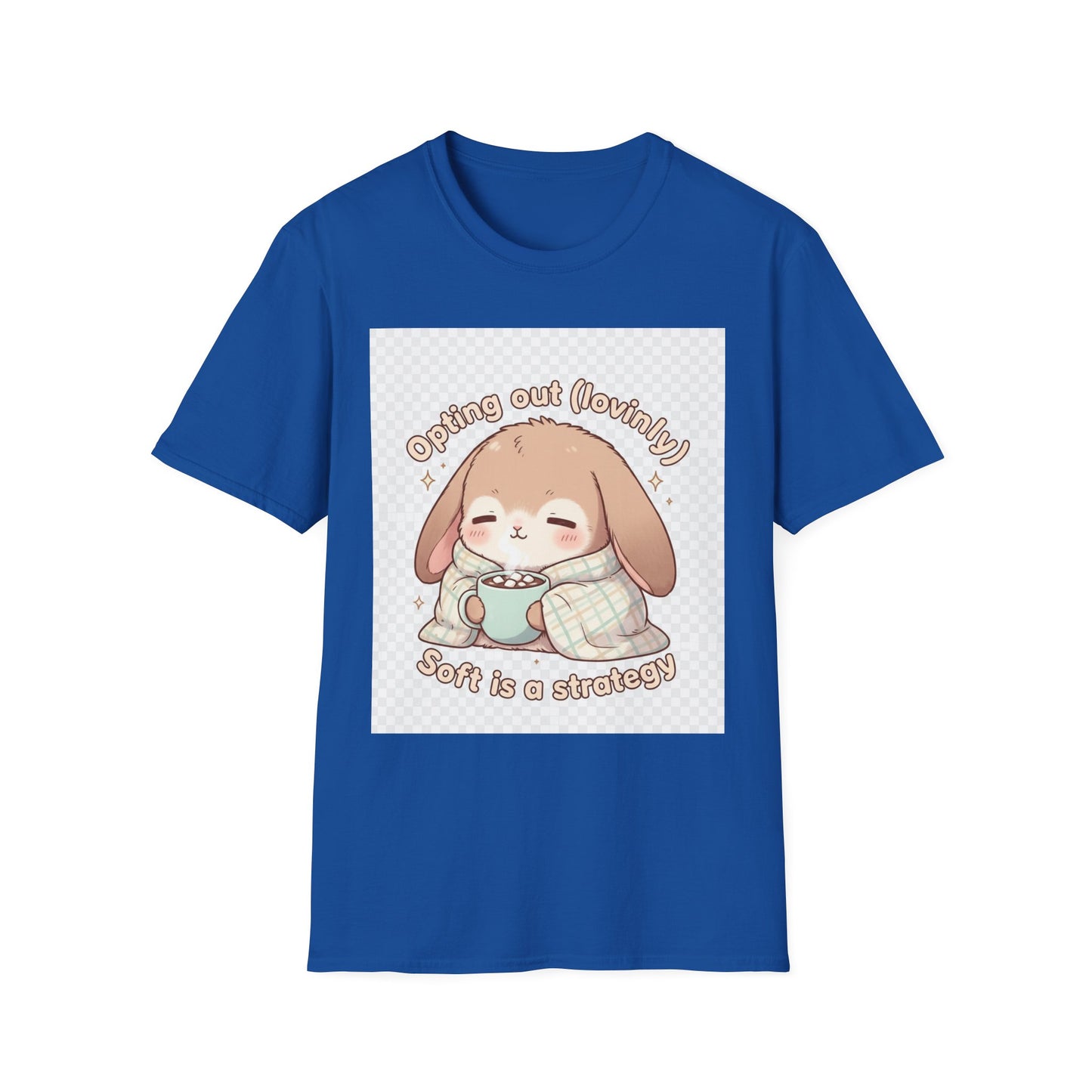 Opting Out Lovingly Bunny T-Shirt | Kawaii Self-Care Tee, Soft Mode Strategy Shirt, Cozy Neurospicy Anime Top