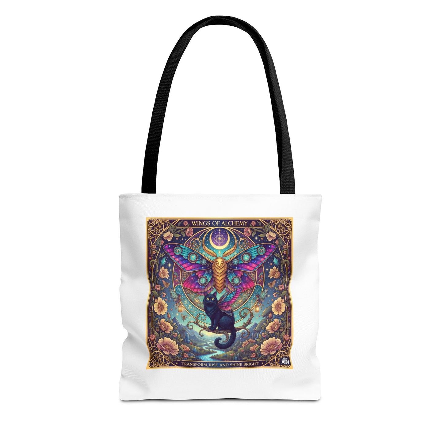 Mystical Cat Tote Bag | Boho Butterfly Design | Eco-friendly Bag | Gift for Nature Lovers | Stylish Shopping & Gym Bag