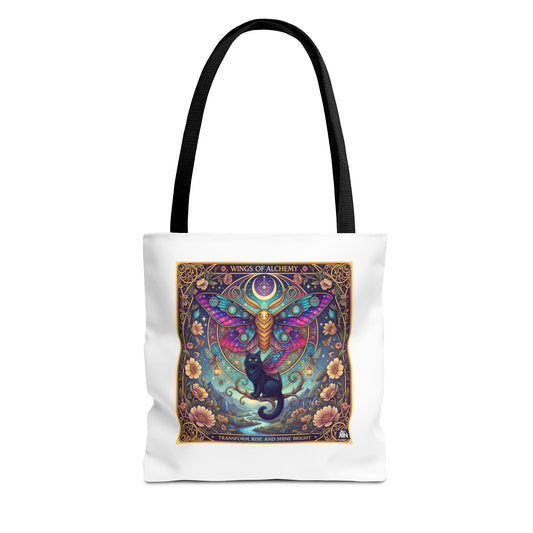 Mystical Cat Tote Bag | Boho Butterfly Design | Eco-friendly Bag | Gift for Nature Lovers | Stylish Shopping & Gym Bag