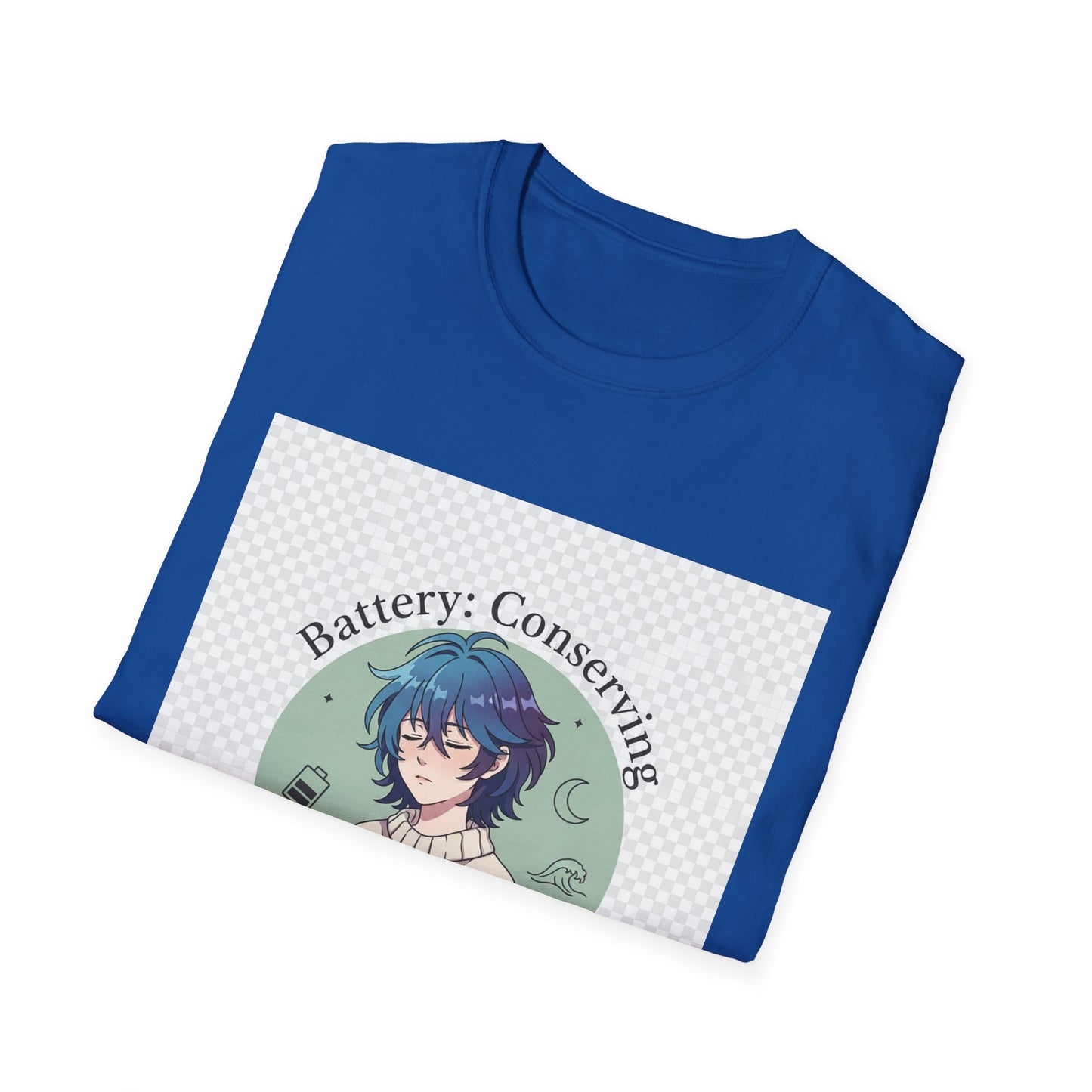 Anime T-Shirt – “Battery: Conserving” Low Energy Tee | Neurospicy Otaku Shirt, Introvert ADHD Merch, Cozy Dopamine-Core Top