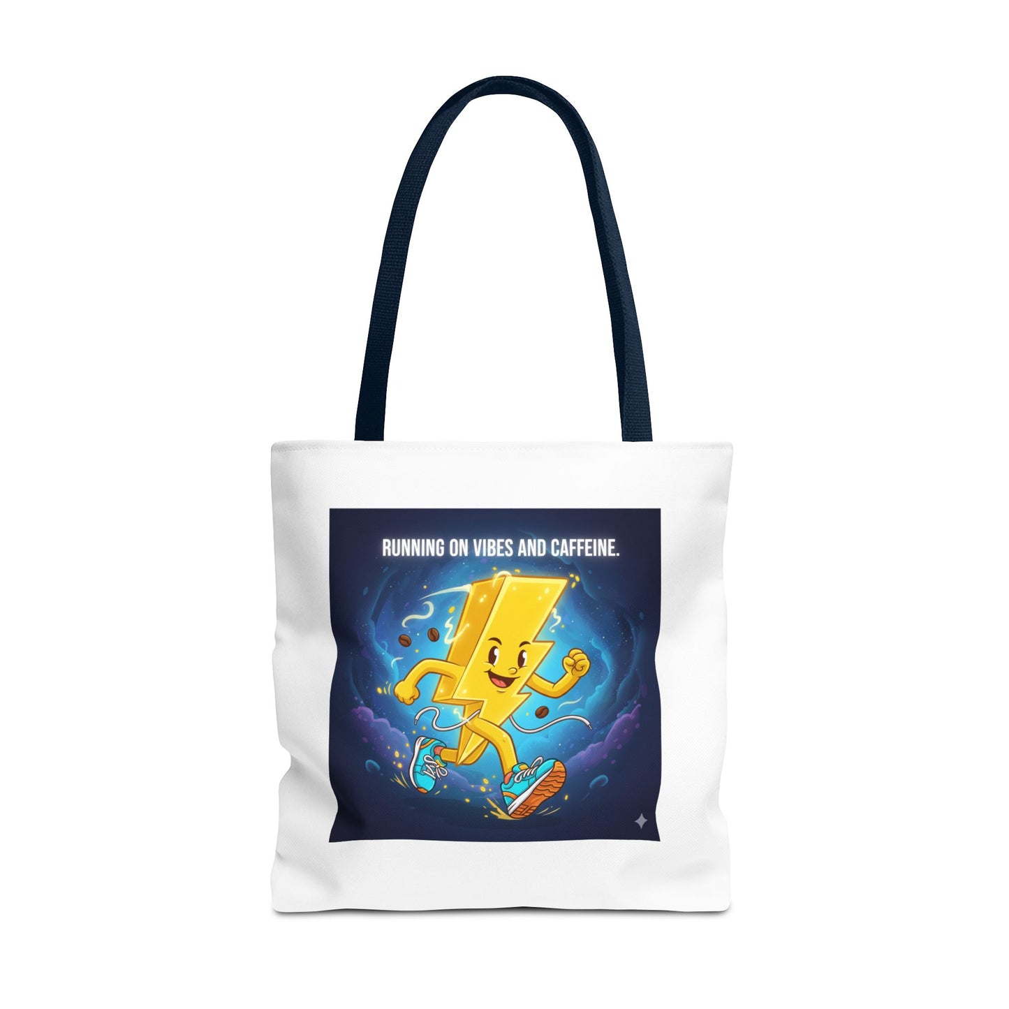 Running on Vibes Tote Bag | Colorful Fun Bag, Eco-Friendly Shopper, Gift for Coffee Lovers, Reusable Daily Tote, Vibrant Cartoon Design