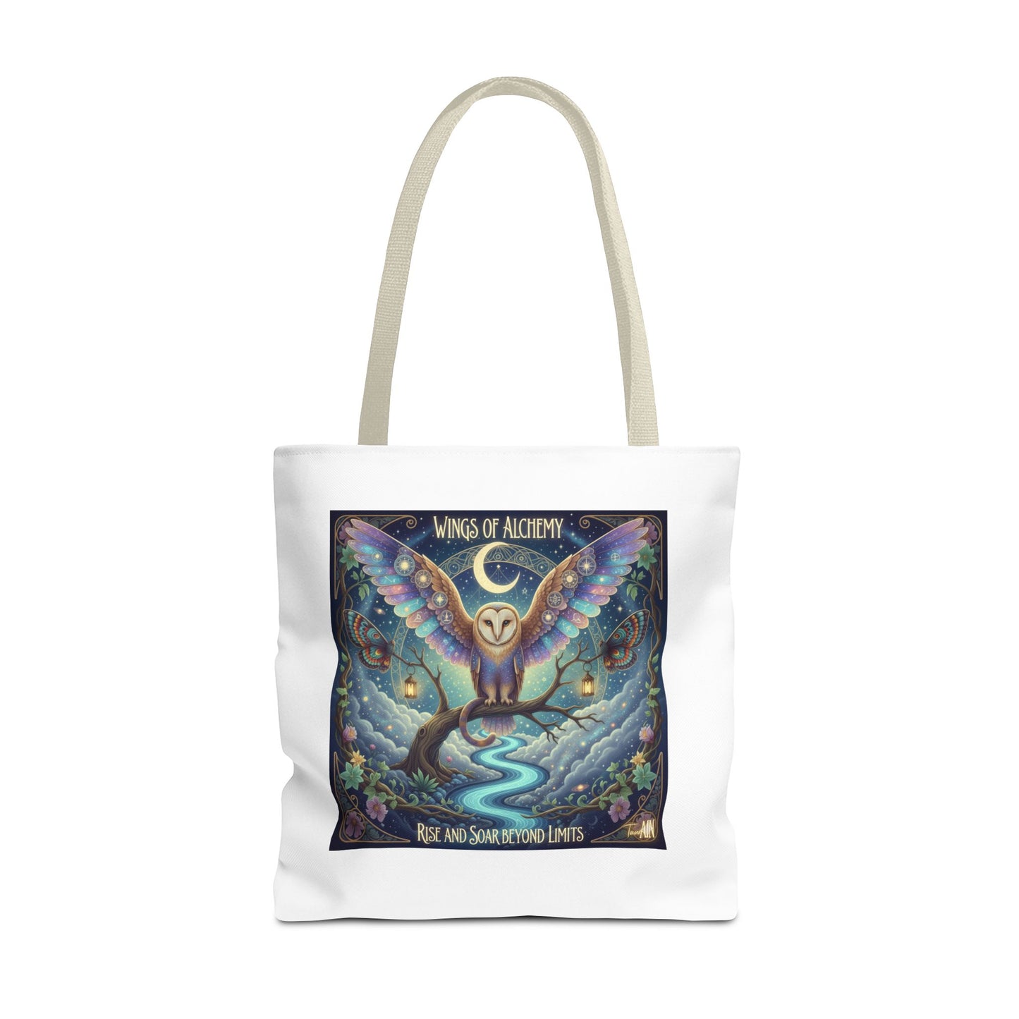 Wings of Alchemy Tote Bag, Whimsical Owl Design, Eco-Friendly Bag, Gift for Nature Lovers, Boho Style Shopping Bag