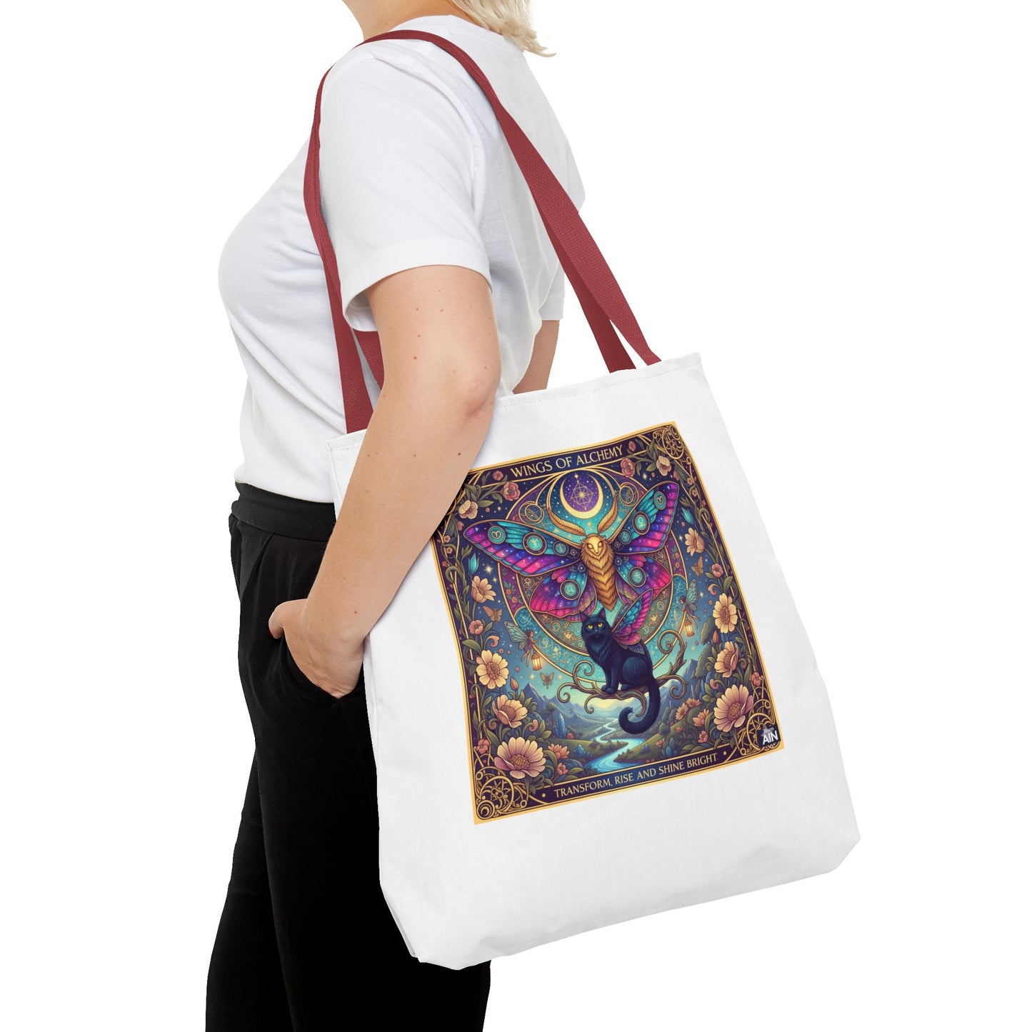 Mystical Cat Tote Bag | Boho Butterfly Design | Eco-friendly Bag | Gift for Nature Lovers | Stylish Shopping & Gym Bag