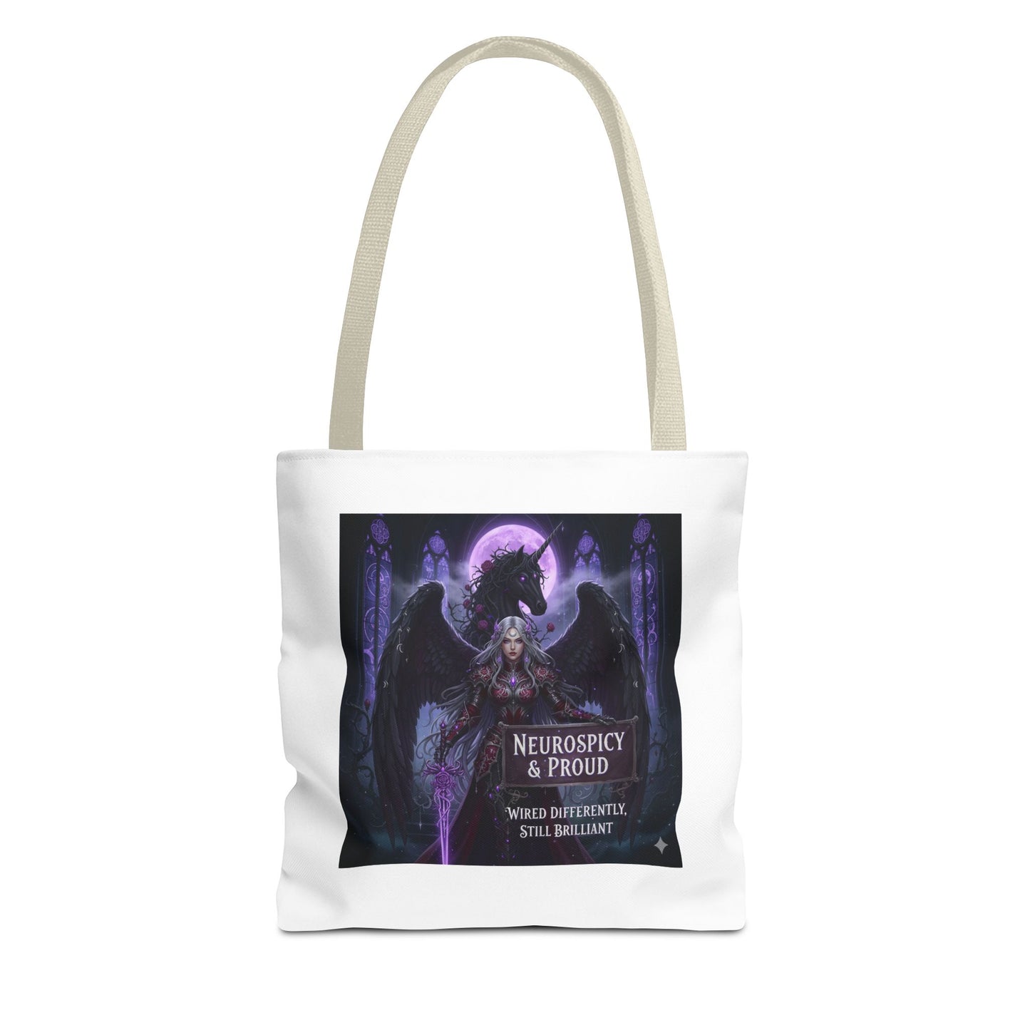 Empowering Gothic Fantasy Tote Bag – Angelic Warrior Artwork