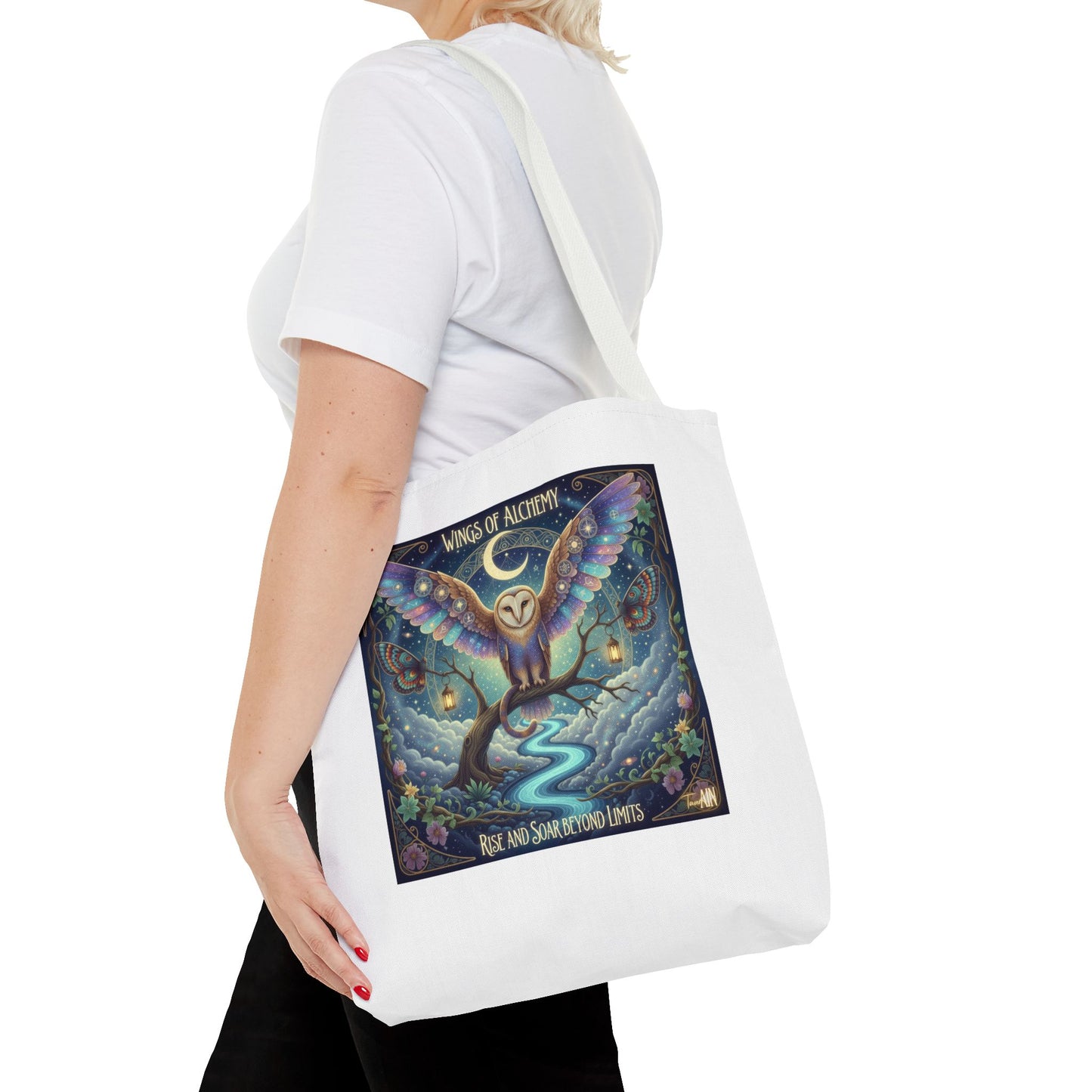 Wings of Alchemy Tote Bag, Whimsical Owl Design, Eco-Friendly Bag, Gift for Nature Lovers, Boho Style Shopping Bag